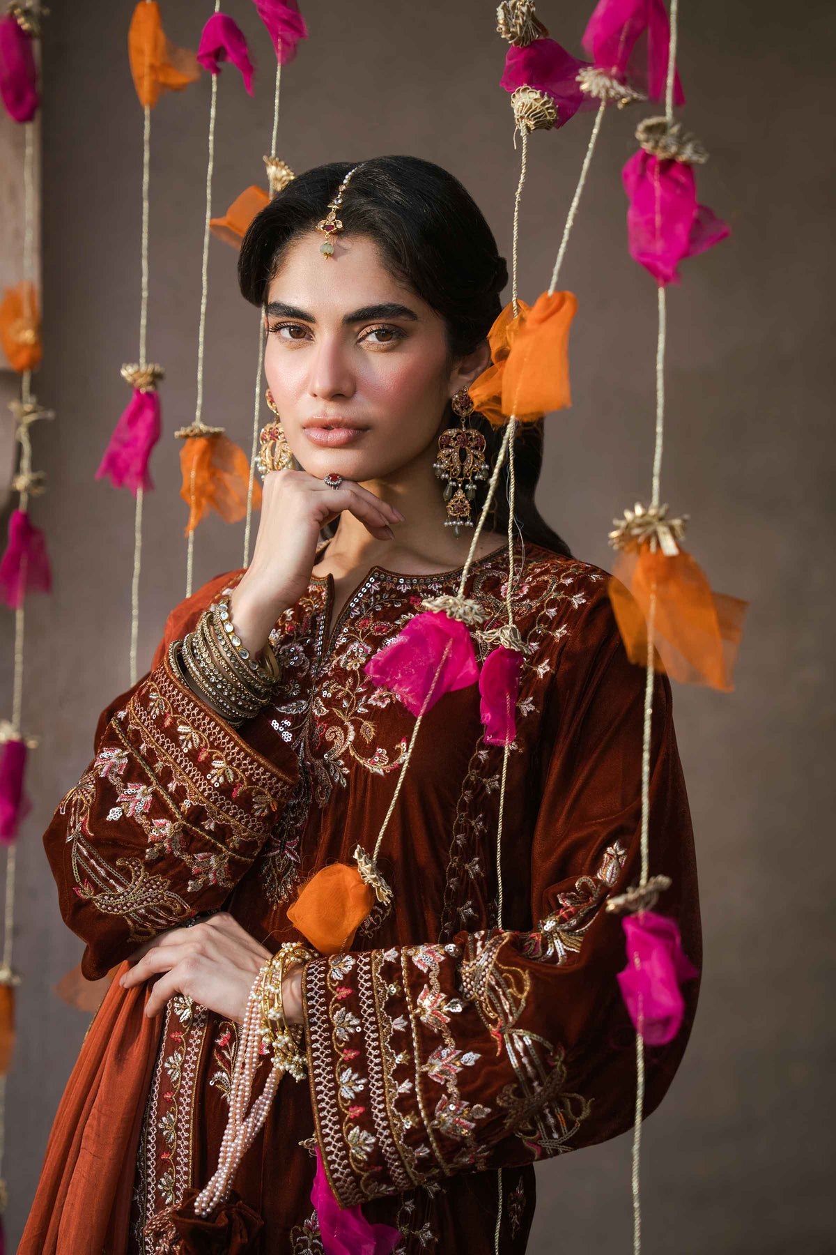 Nishat UK - Brown Embroidered Velvet 3 Pieces ready to wear luxury Suit