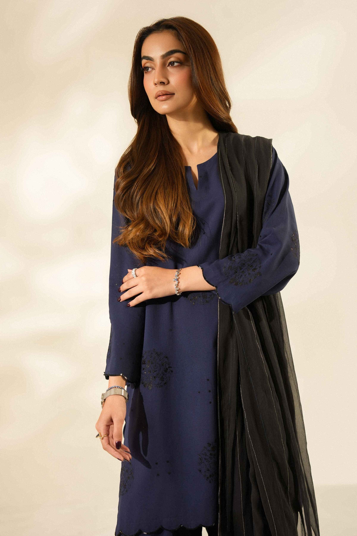 Nishat UK - Blue Embroidered Linen 3 Pieces ready to wear luxury Suit