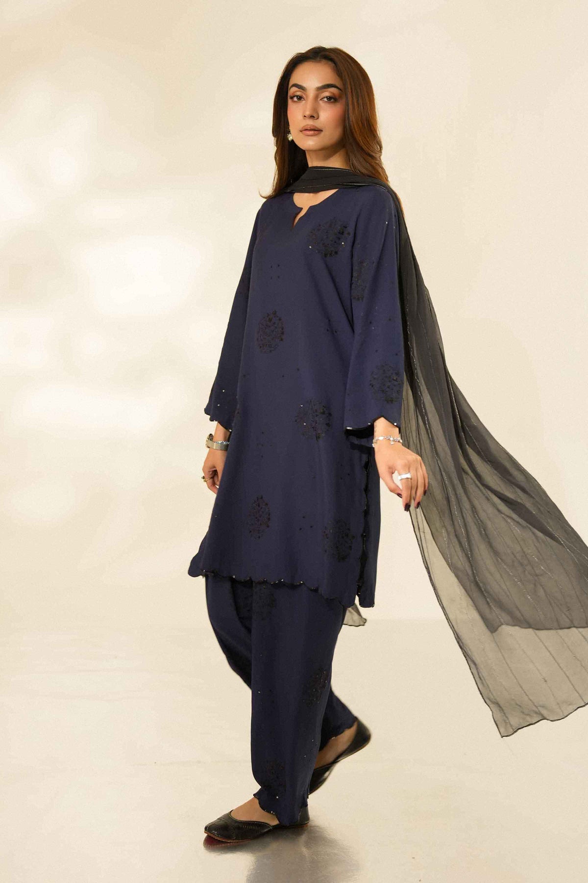 Nishat UK - Blue Embroidered Linen 3 Pieces ready to wear luxury Suit