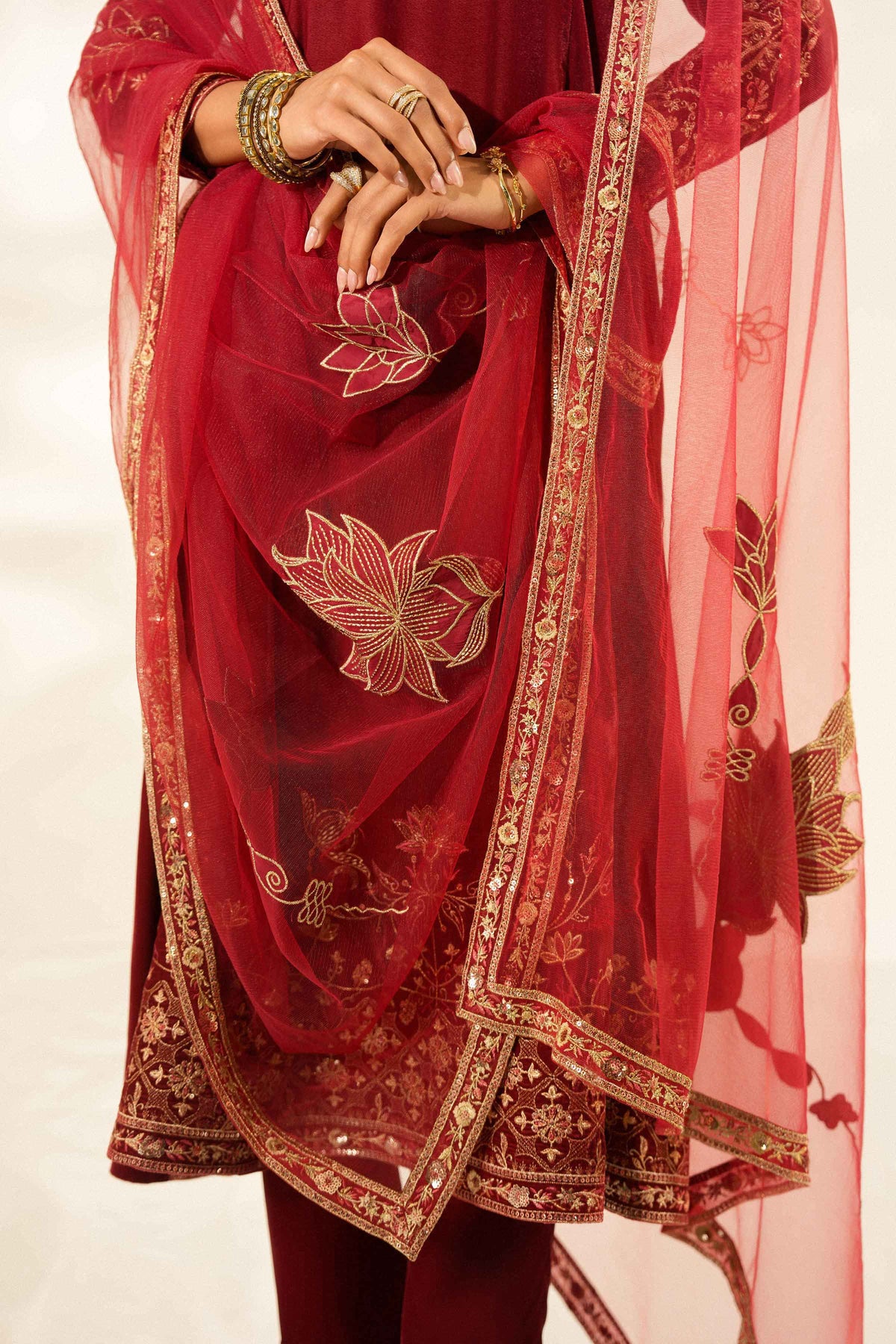 Nishat UK - Red Embroidered Velvet 3 Pieces ready to wear Suit