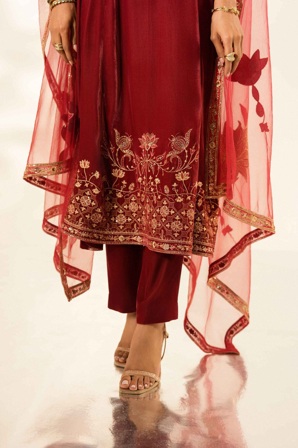 Nishat UK - Red Embroidered Velvet 3 Pieces ready to wear Suit