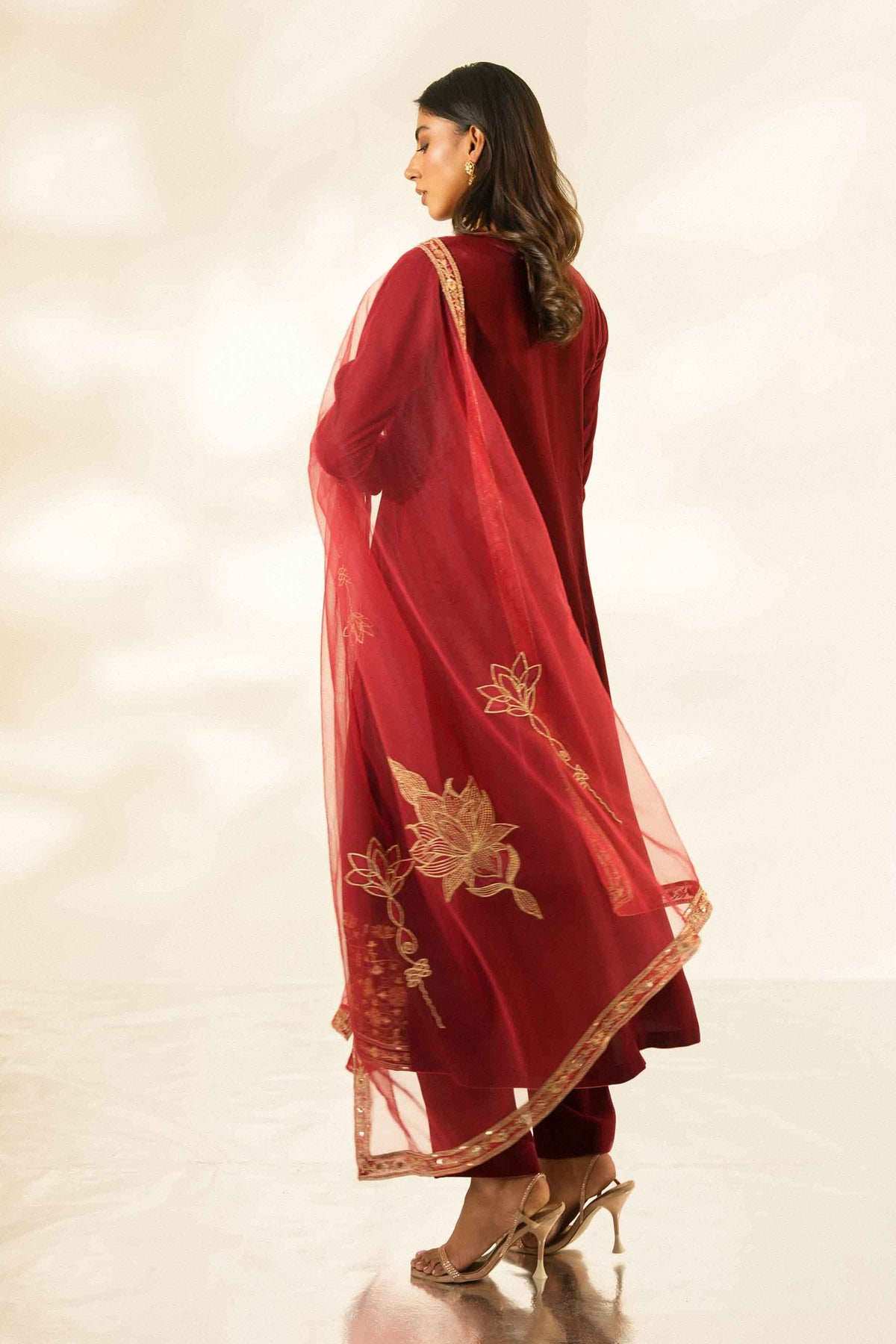 Nishat UK - Red Embroidered Velvet 3 Pieces ready to wear Suit