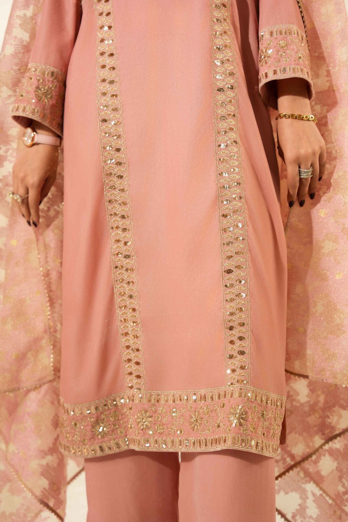 Nishat UK - Pink Embroidered Velvet 3 Pieces ready to wear Suit
