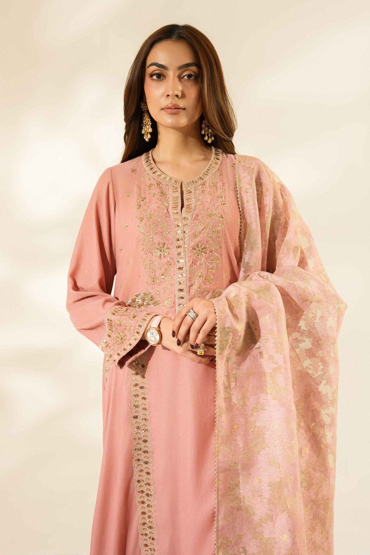 Nishat UK - Pink Embroidered Velvet 3 Pieces ready to wear Suit