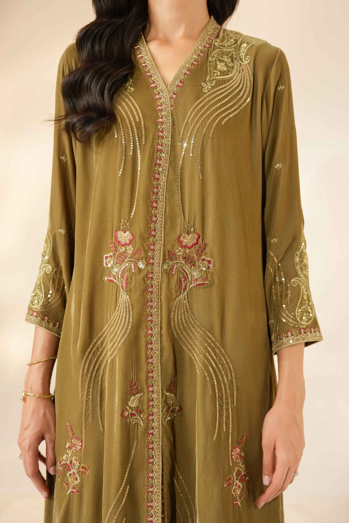 Nishat UK - Green Embroidered Velvet 3 Pieces ready to wear Suit