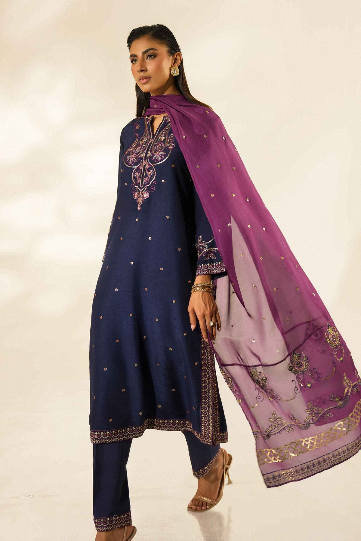 Nishat UK - Blue Embroidered Silk 3 Pieces ready to wear Suit