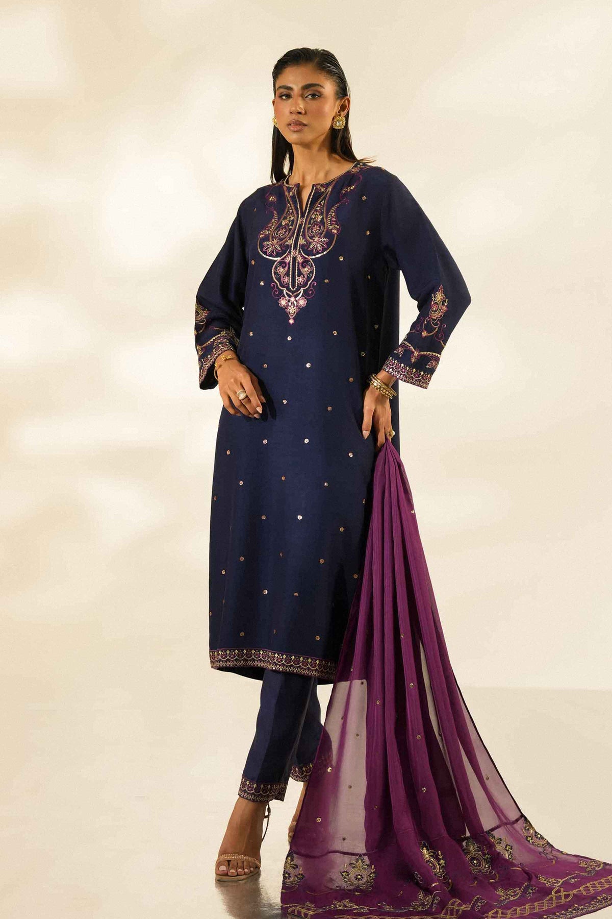 Nishat UK - Blue Embroidered Silk 3 Pieces ready to wear Suit
