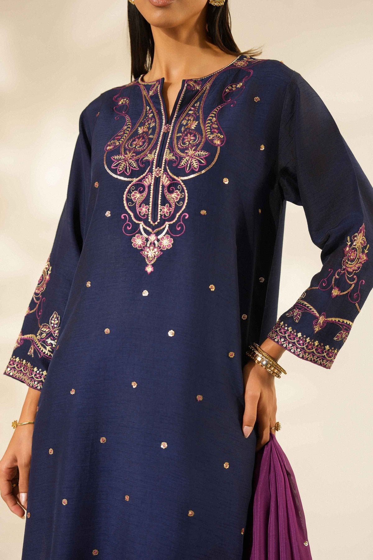 Nishat UK - Blue Embroidered Silk 3 Pieces ready to wear Suit