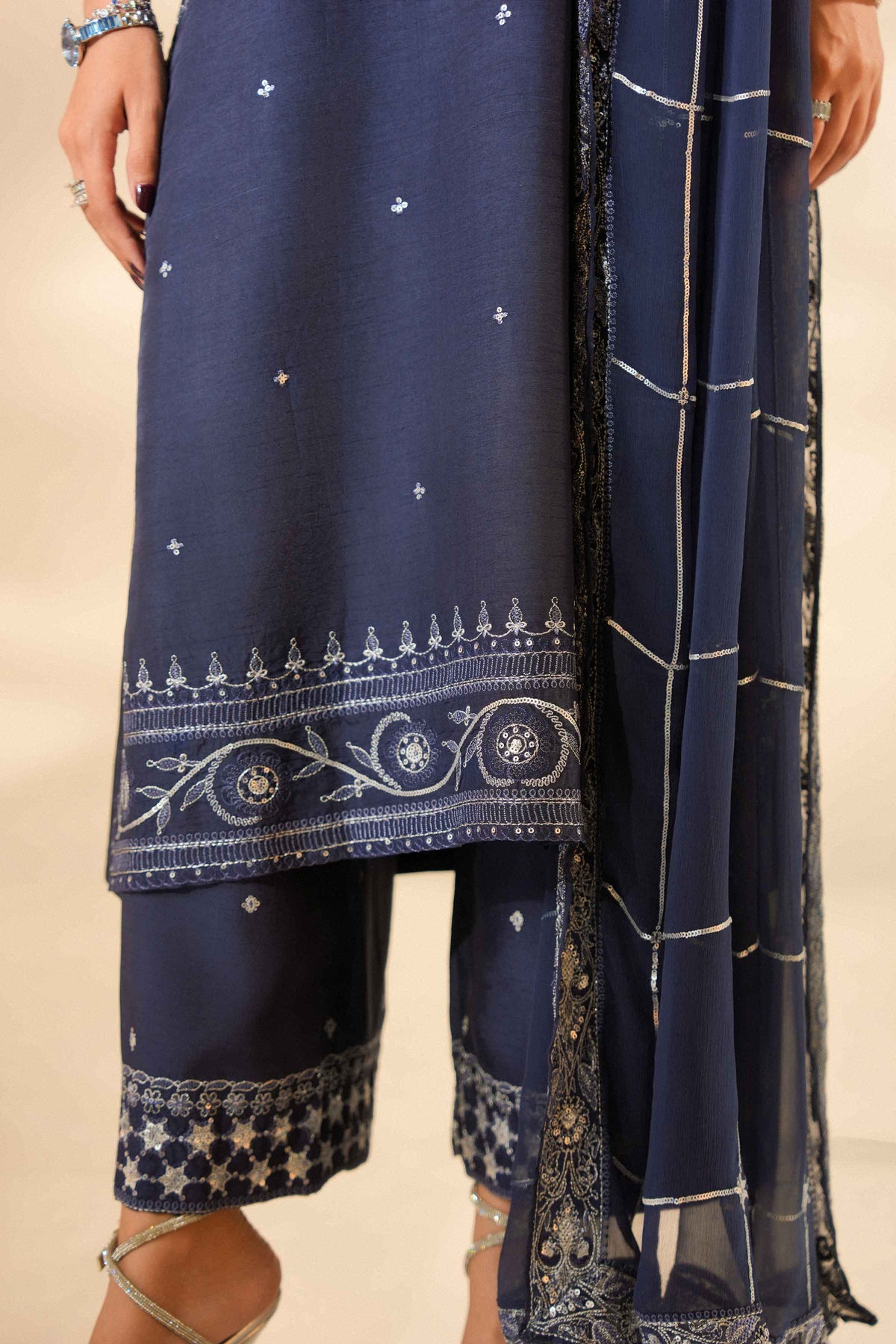 Nishat UK - Blue Embroidered Silk 3 Pieces ready to wear luxury Suit