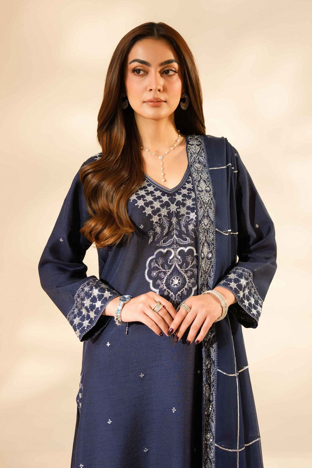 Nishat UK - Blue Embroidered Silk 3 Pieces ready to wear luxury Suit