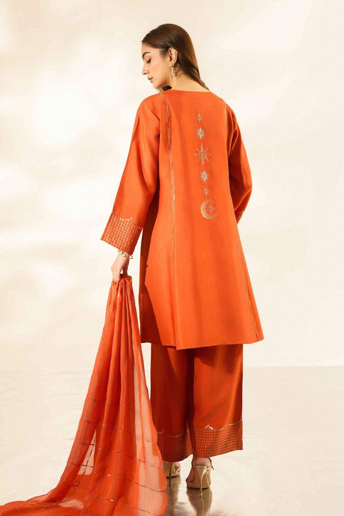 Nishat UK - Orange Embroidered Silk 3 Pieces ready to wear luxury Suit