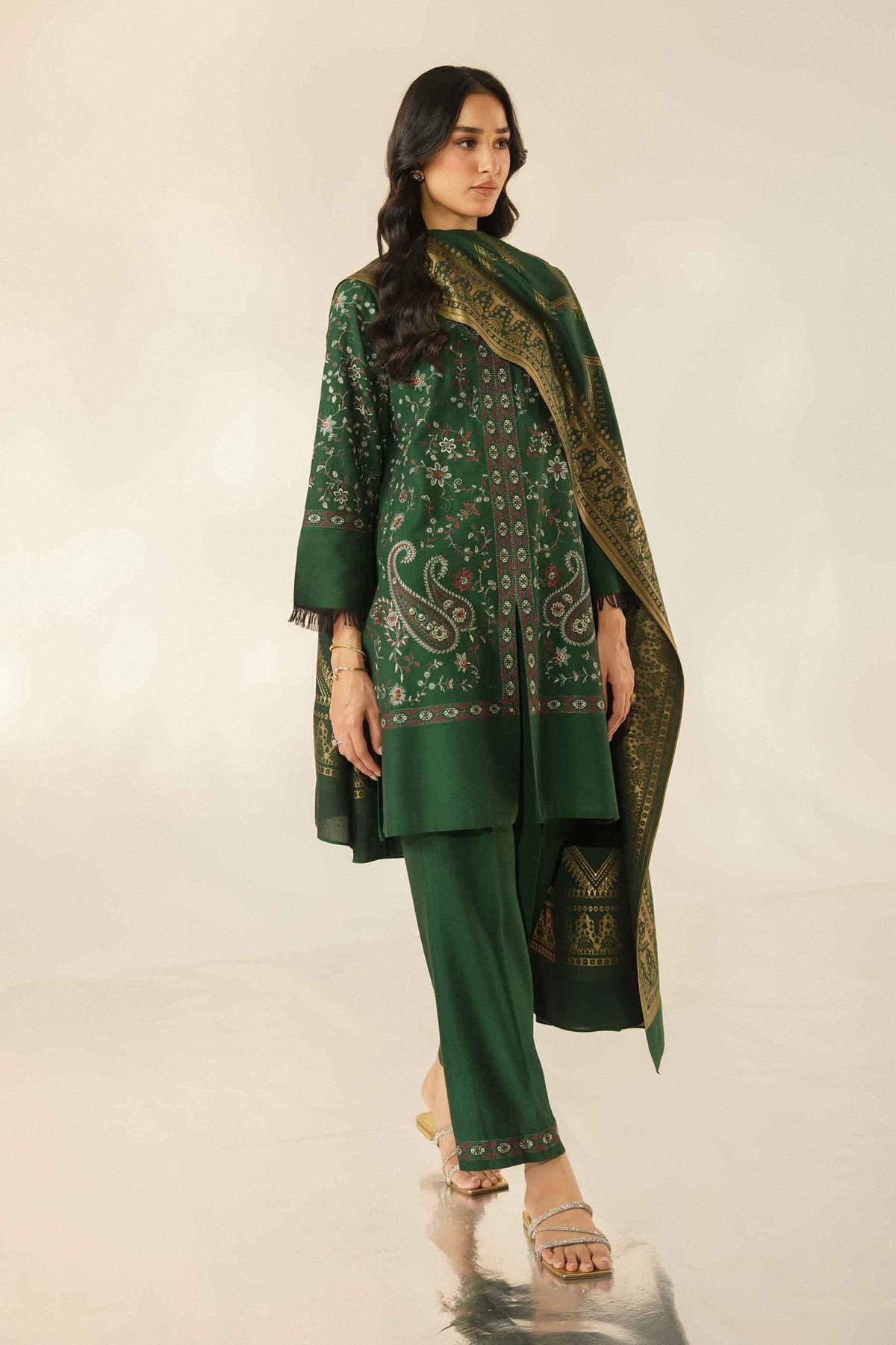 Nishat UK - Green Embroidered Marina 3 Pieces ready to wear Suit