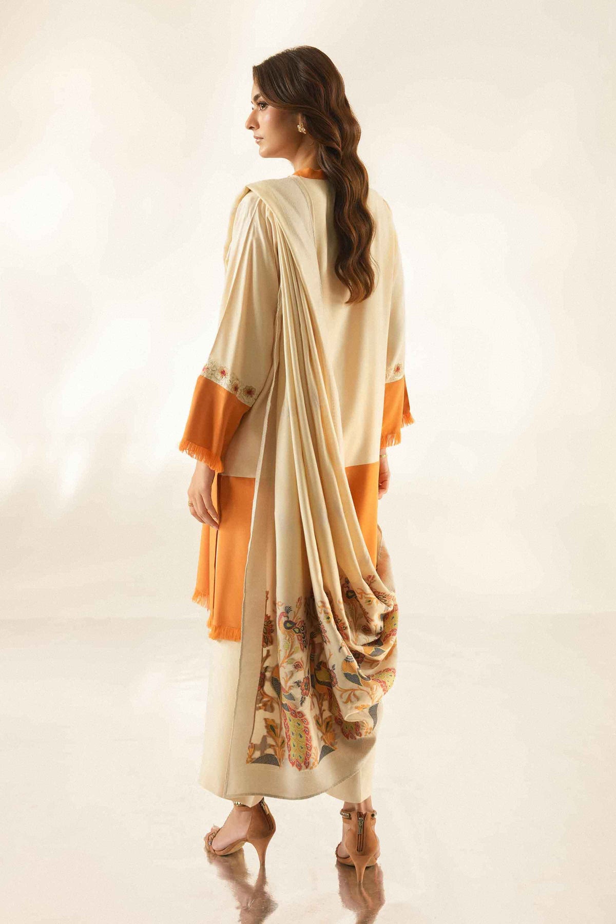Nishat UK - Beige Embroidered Silk 3 Pieces ready to wear Suit