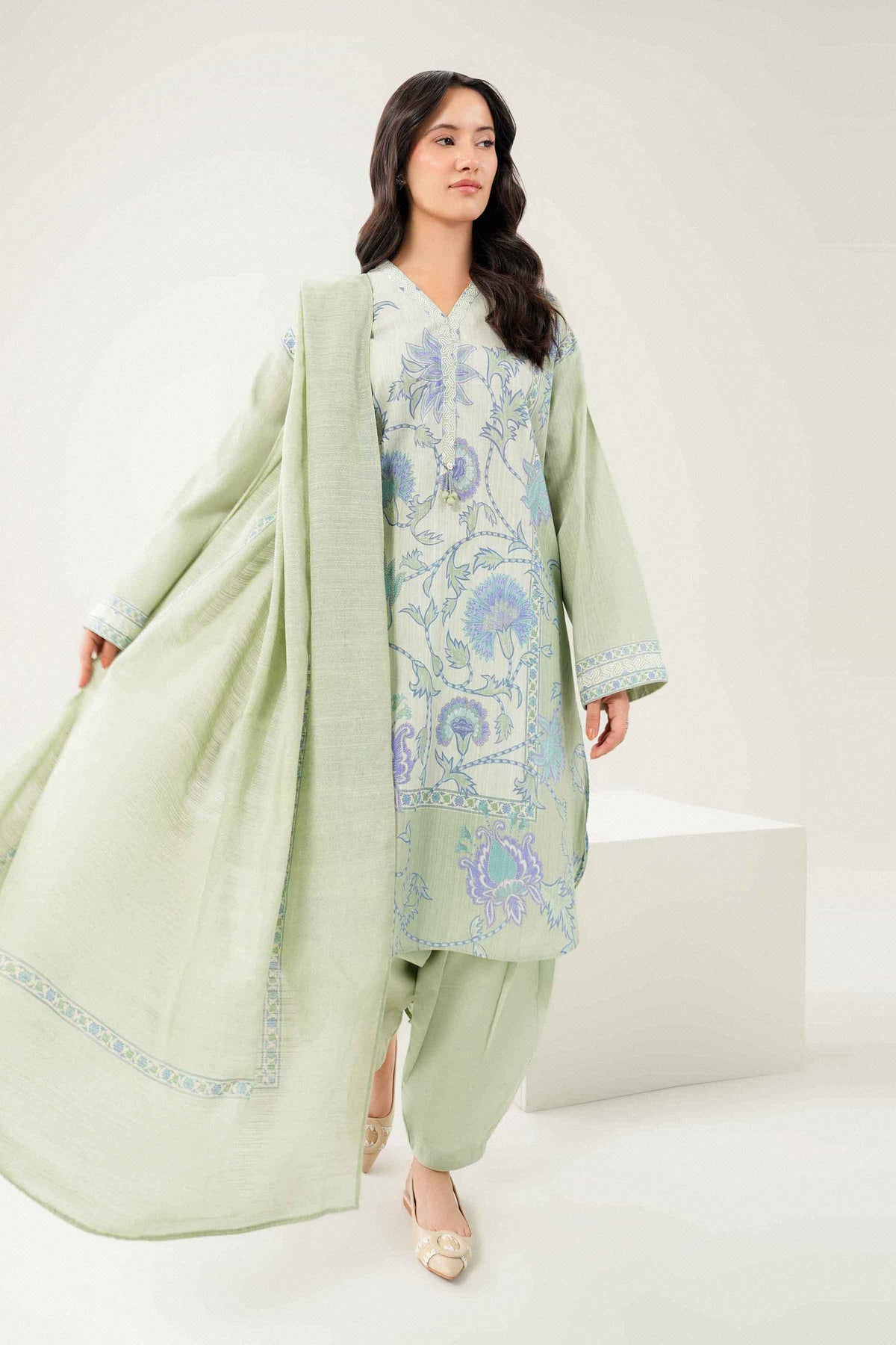 Nishat UK - Green Embroidered Khaddar 3 Pieces ready to wear Suit