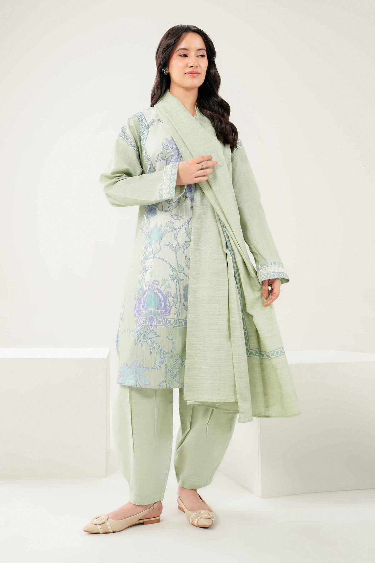 Nishat UK - Green Embroidered Khaddar 3 Pieces ready to wear Suit