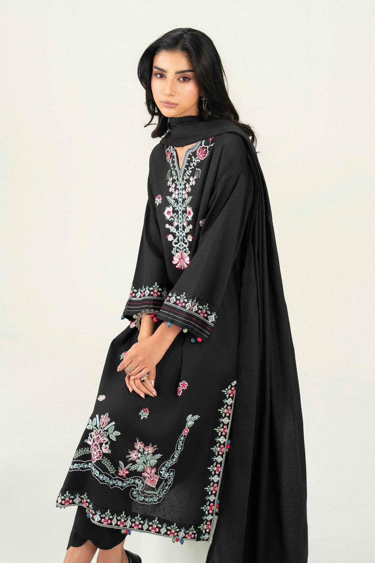 Nishat UK - Black Embroidered Karandi 3 Pieces ready to wear