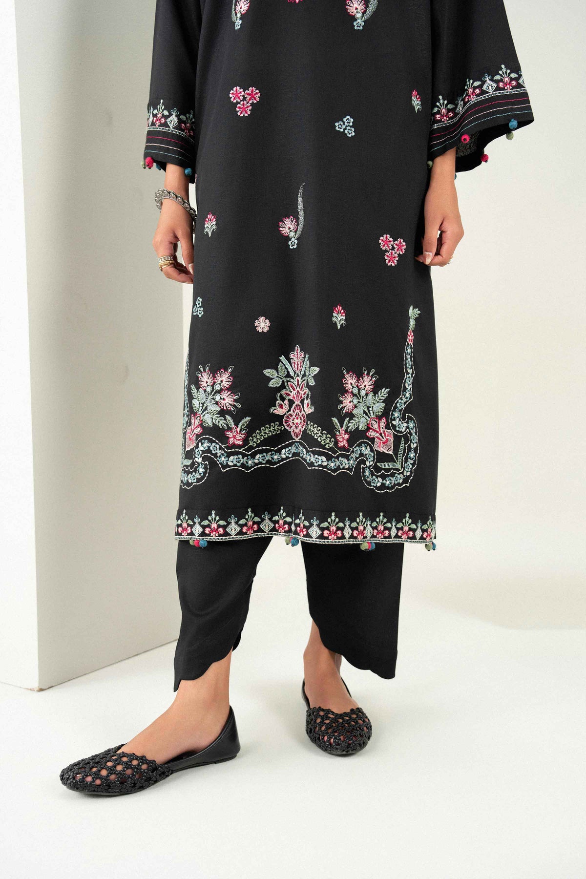 Nishat UK - Black Embroidered Karandi 3 Pieces ready to wear