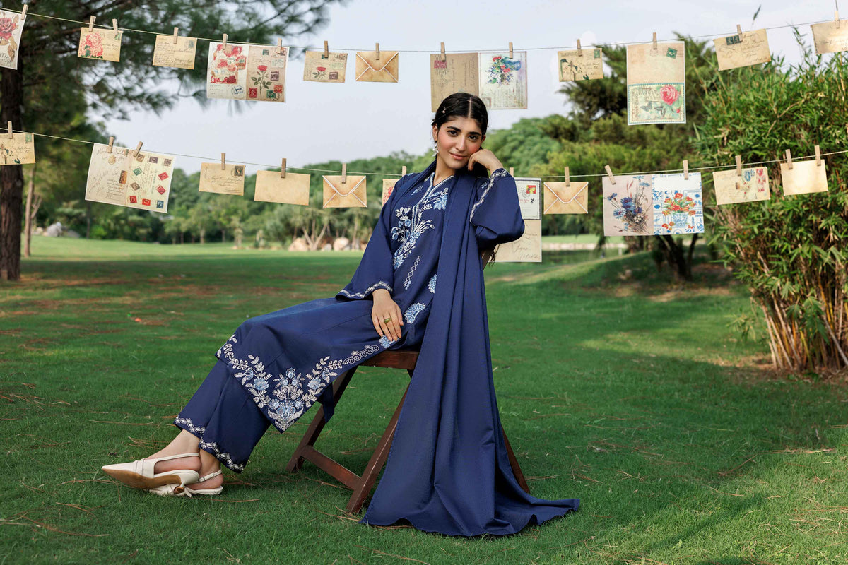 Nishat UK - Blue Embroidered Karandi 3 Pieces ready to wear