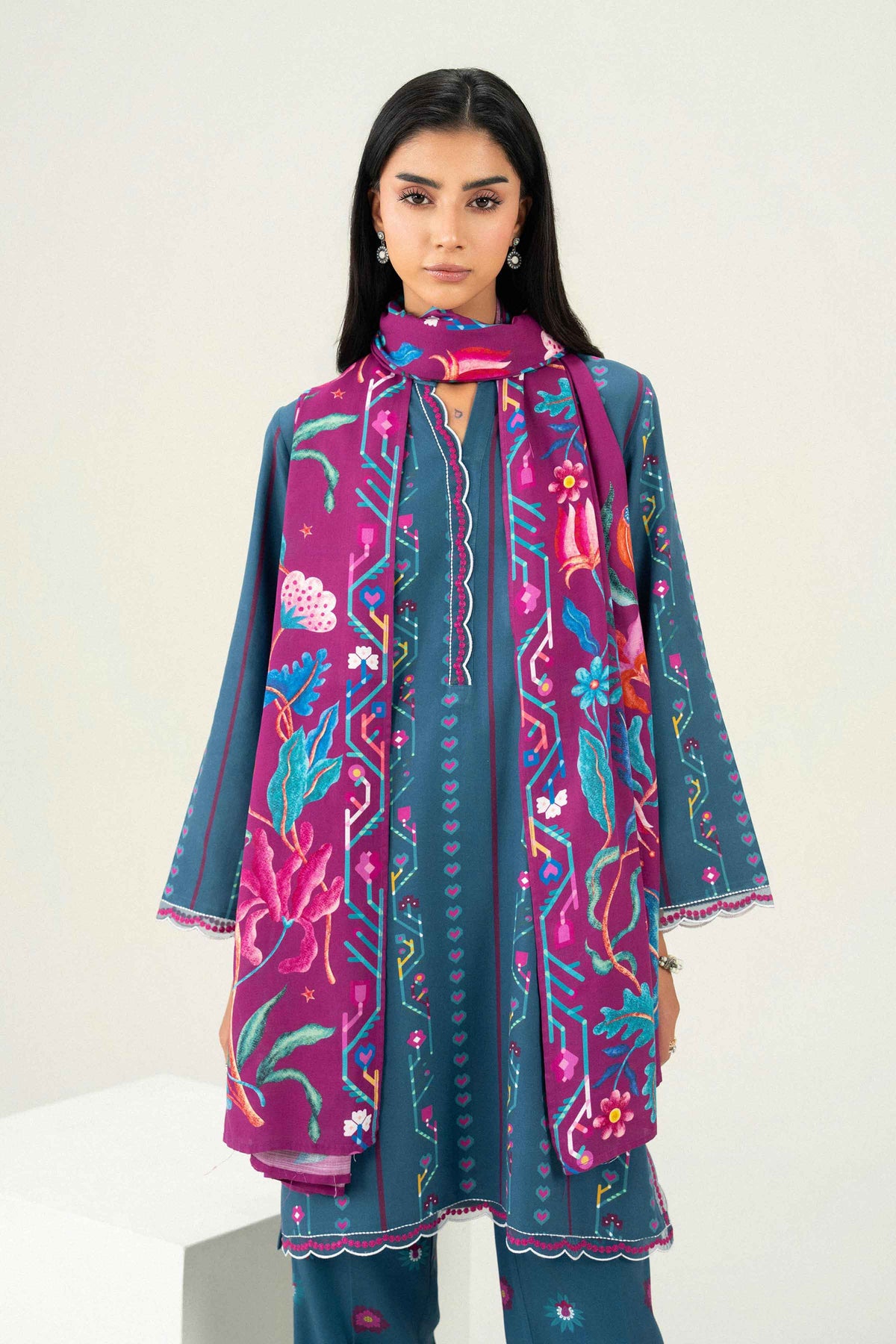 Nishat UK - Blue Embroidered Linen 3 Pieces ready to wear Suit