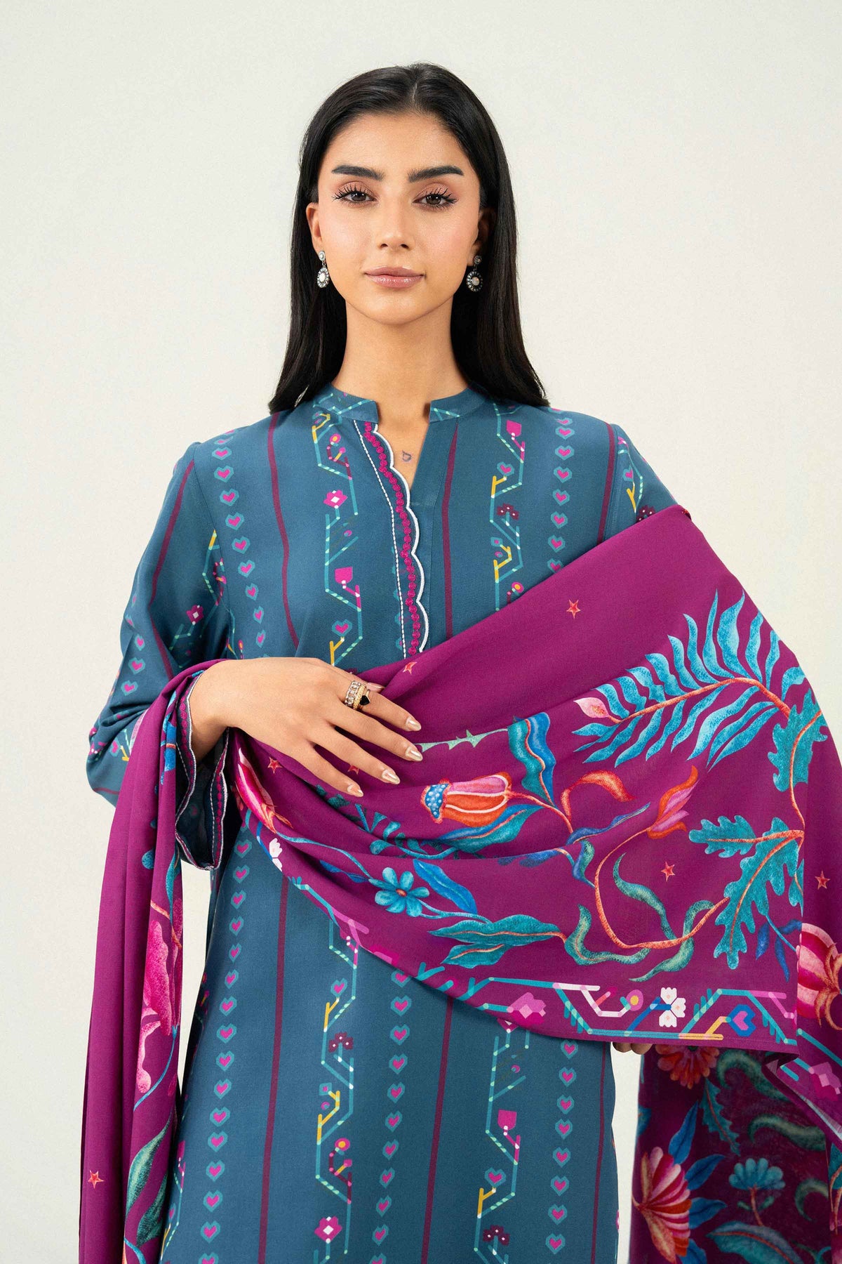 Nishat UK - Blue Embroidered Linen 3 Pieces ready to wear Suit