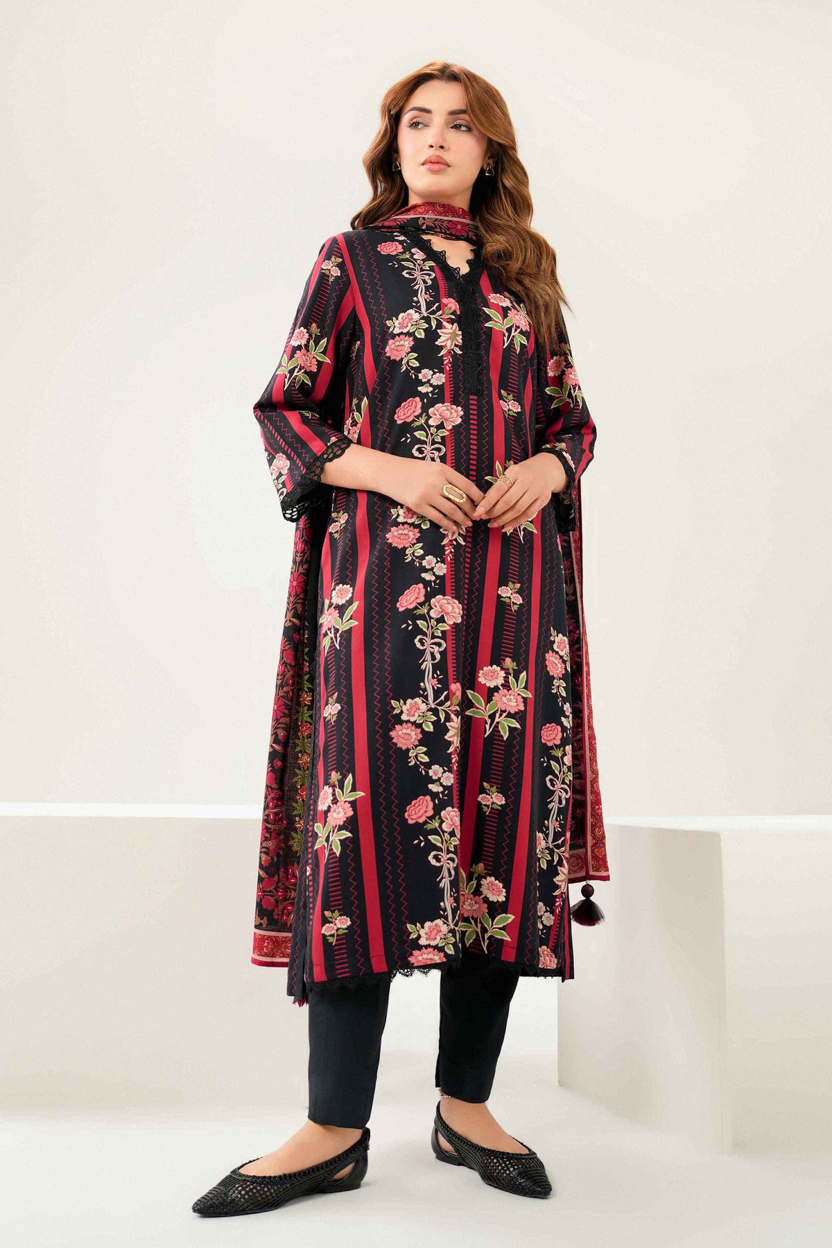 Nishat UK - Black Embroidered Linen 3 Pieces ready to wear Suit