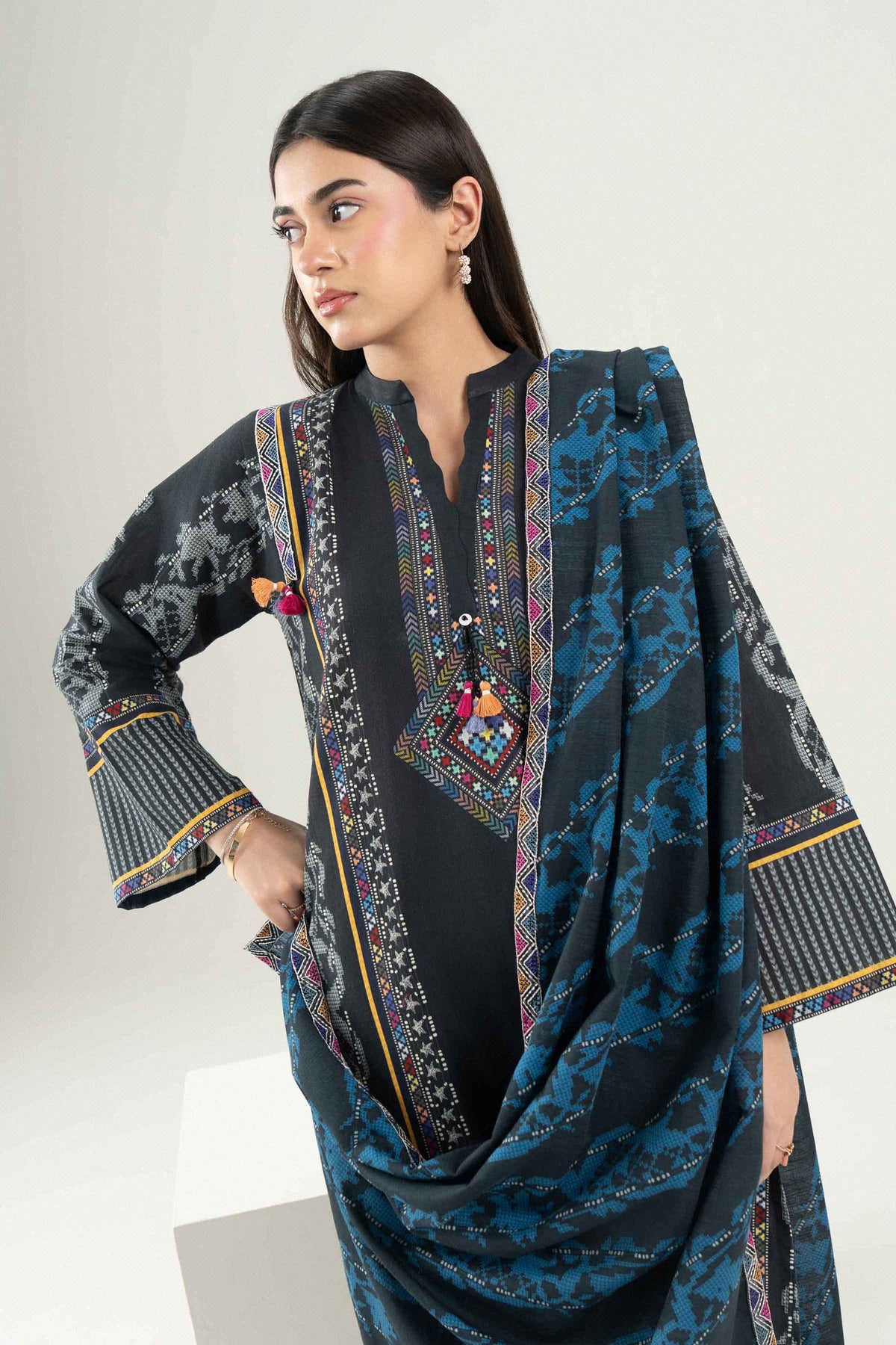 Nishat UK - Black Embroidered Khaddar 3 Pieces ready to wear
