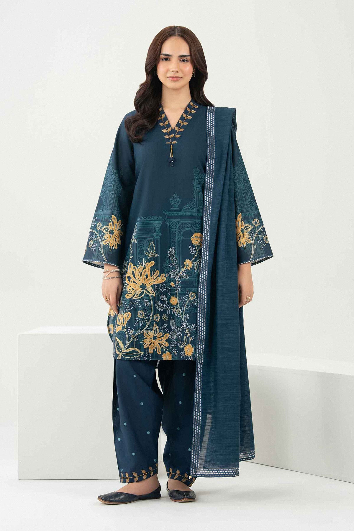 Nishat UK - Blue Embroidered Khaddar 3 Pieces ready to wear Suit
