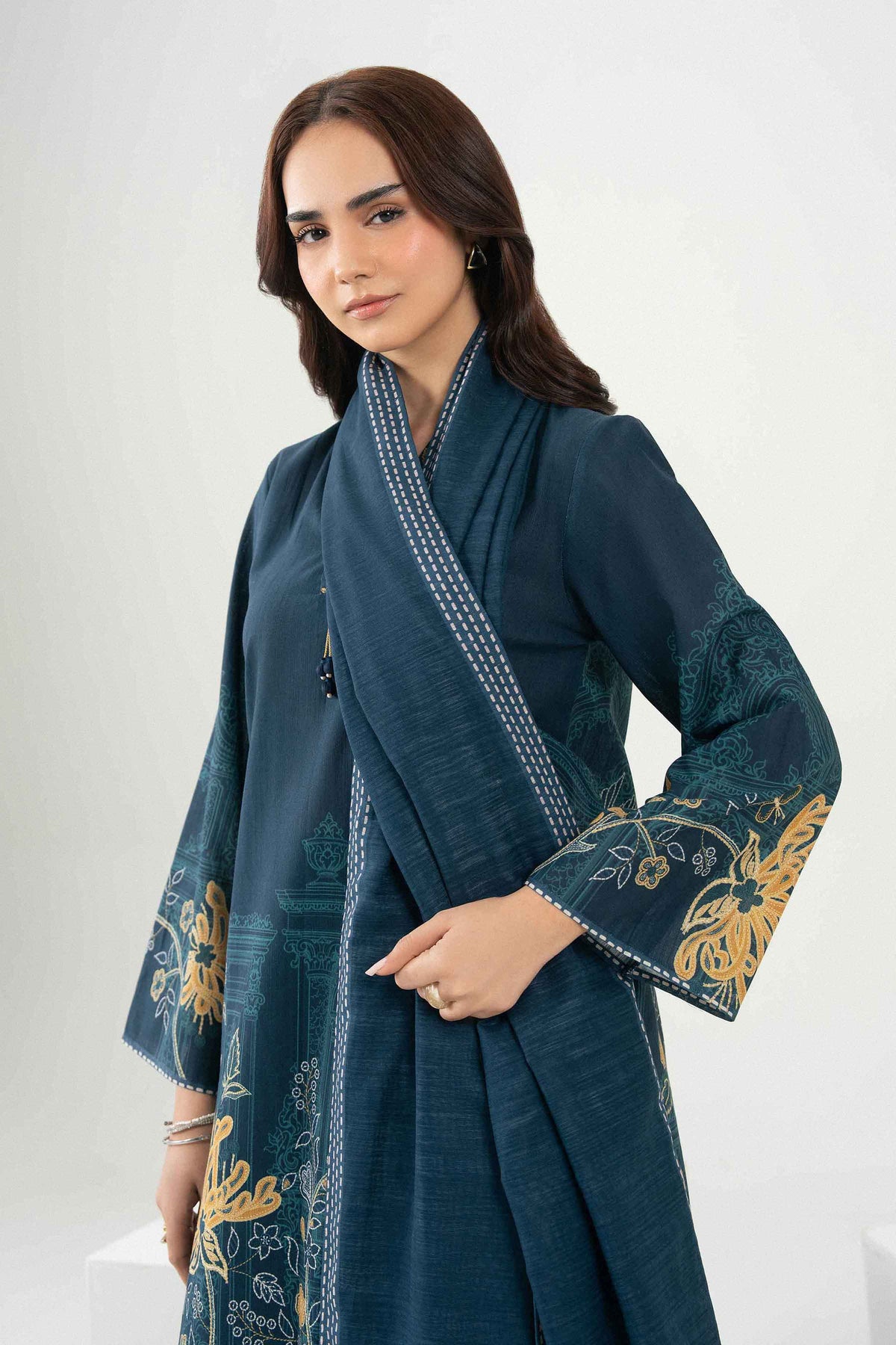 Nishat UK - Blue Embroidered Khaddar 3 Pieces ready to wear Suit