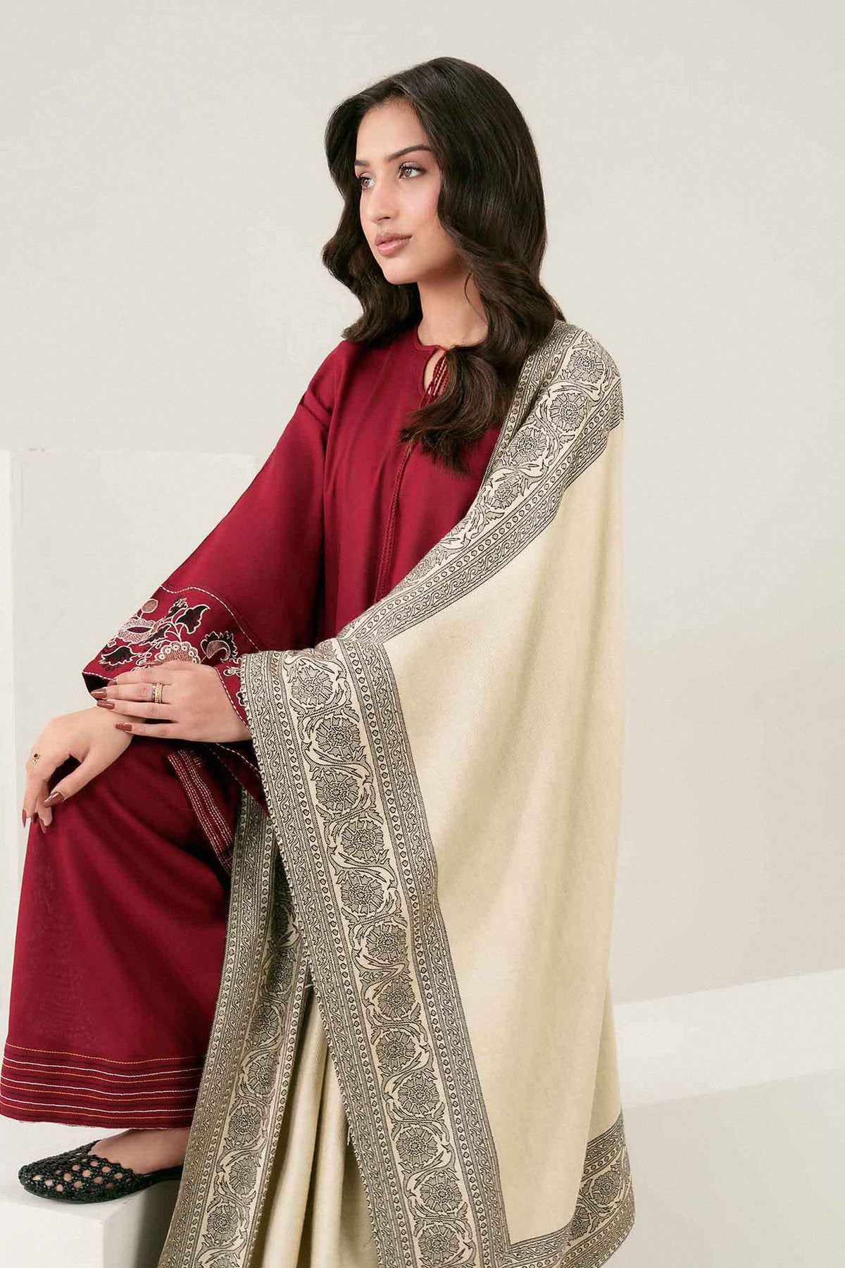 Nishat UK - Red Embroidered Twill 3 Pieces ready to wear Suit