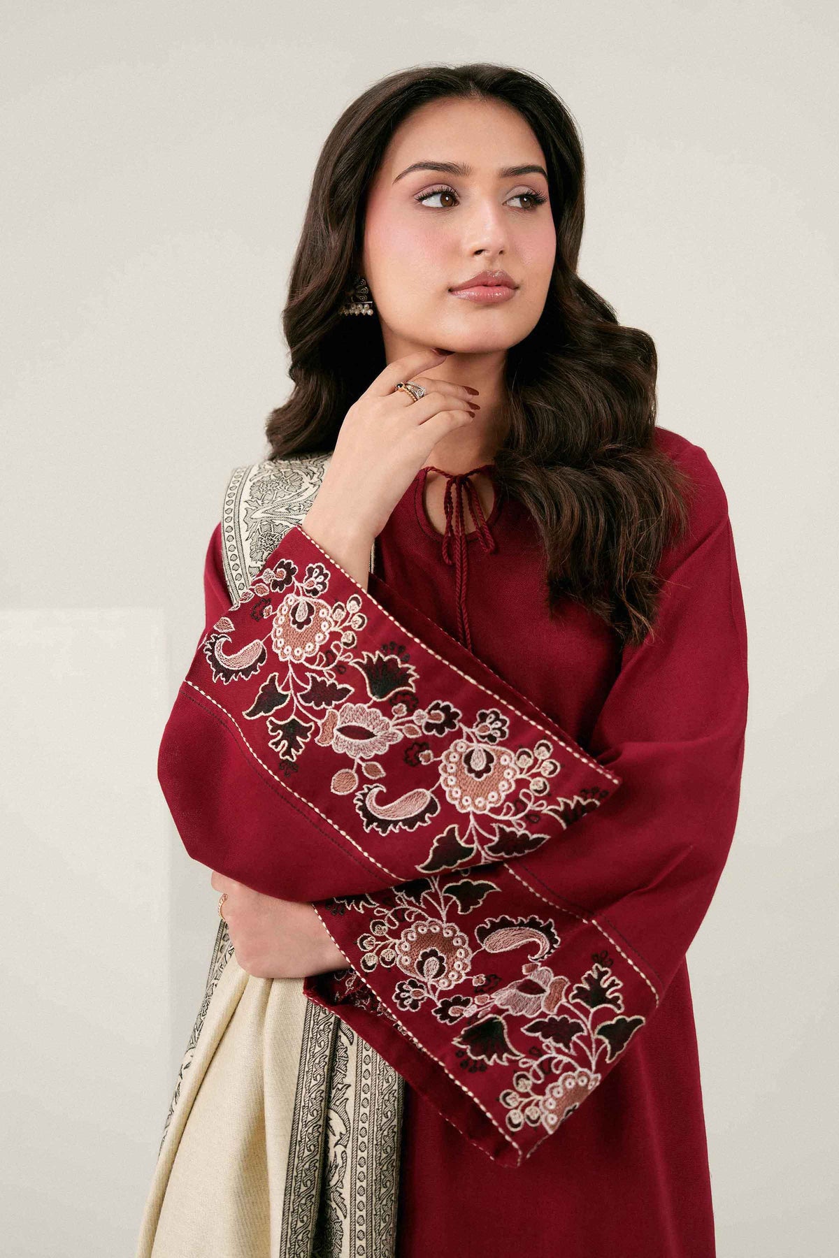 Nishat UK - Red Embroidered Twill 3 Pieces ready to wear Suit