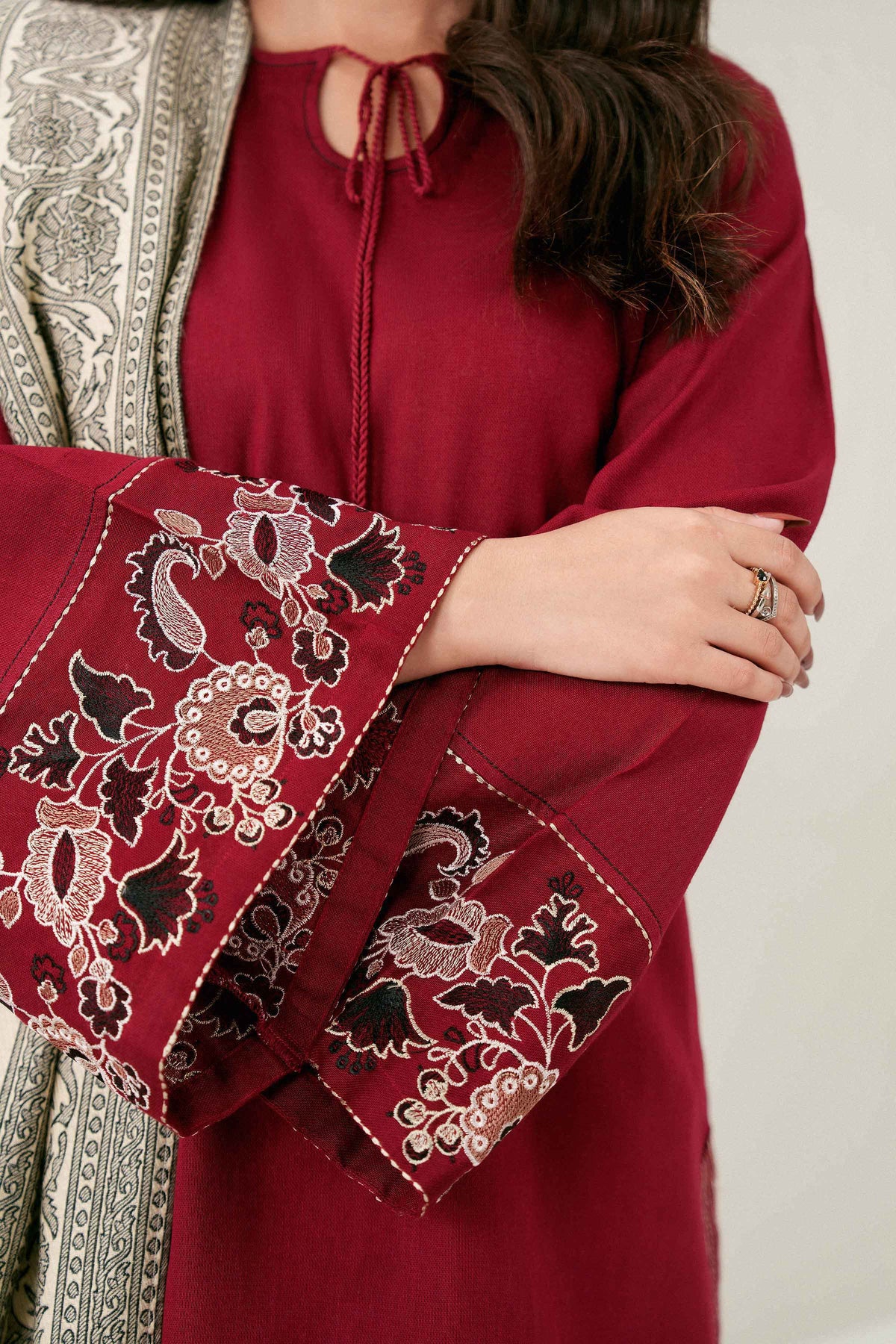 Nishat UK - Red Embroidered Twill 3 Pieces ready to wear Suit