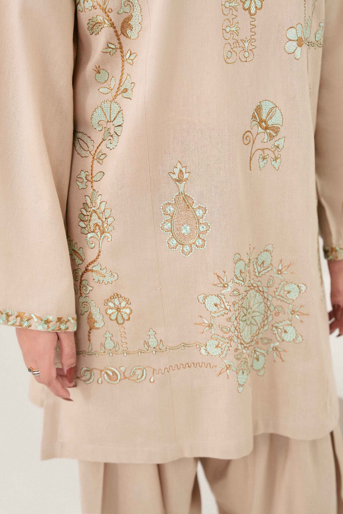 Nishat UK - Beige Embroidered Twill 3 Pieces ready to wear Suit