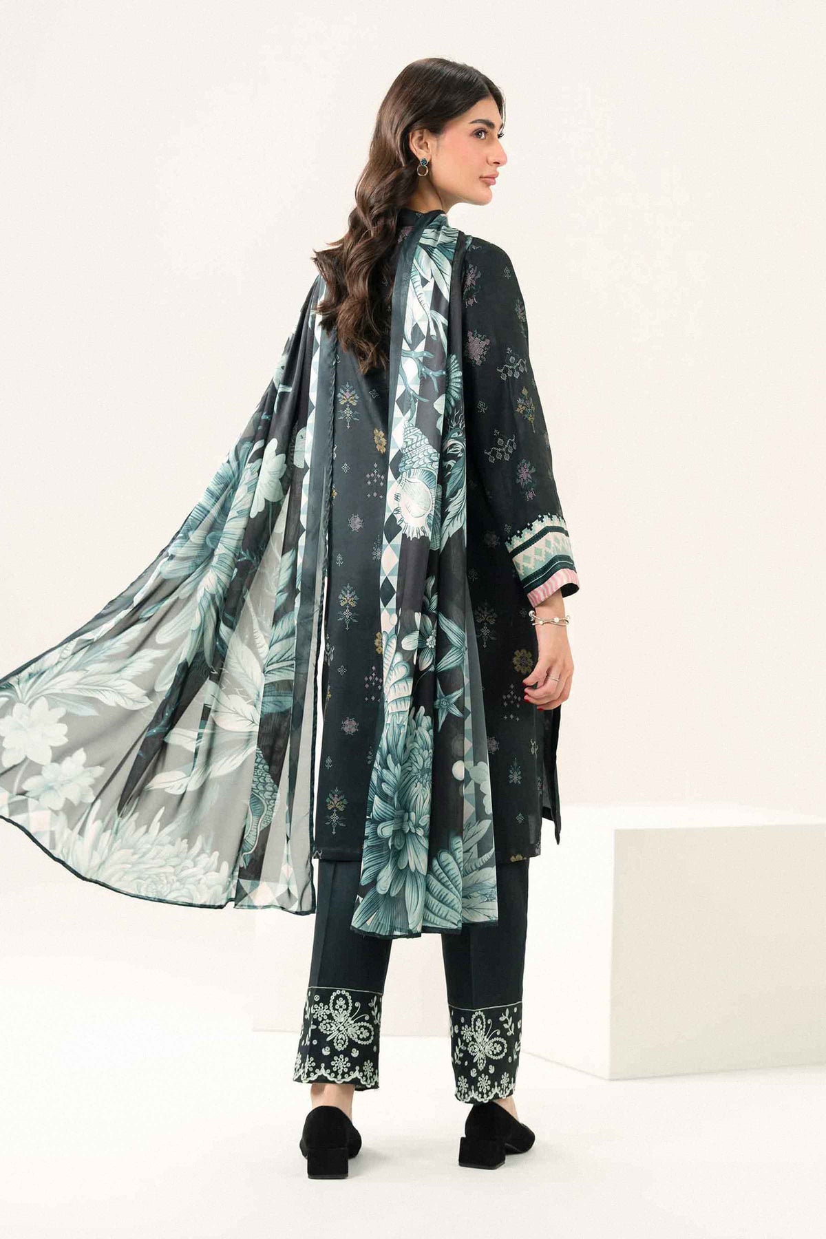 Nishat UK - Black Embroidered Satin 3 Pieces ready to wear Suit