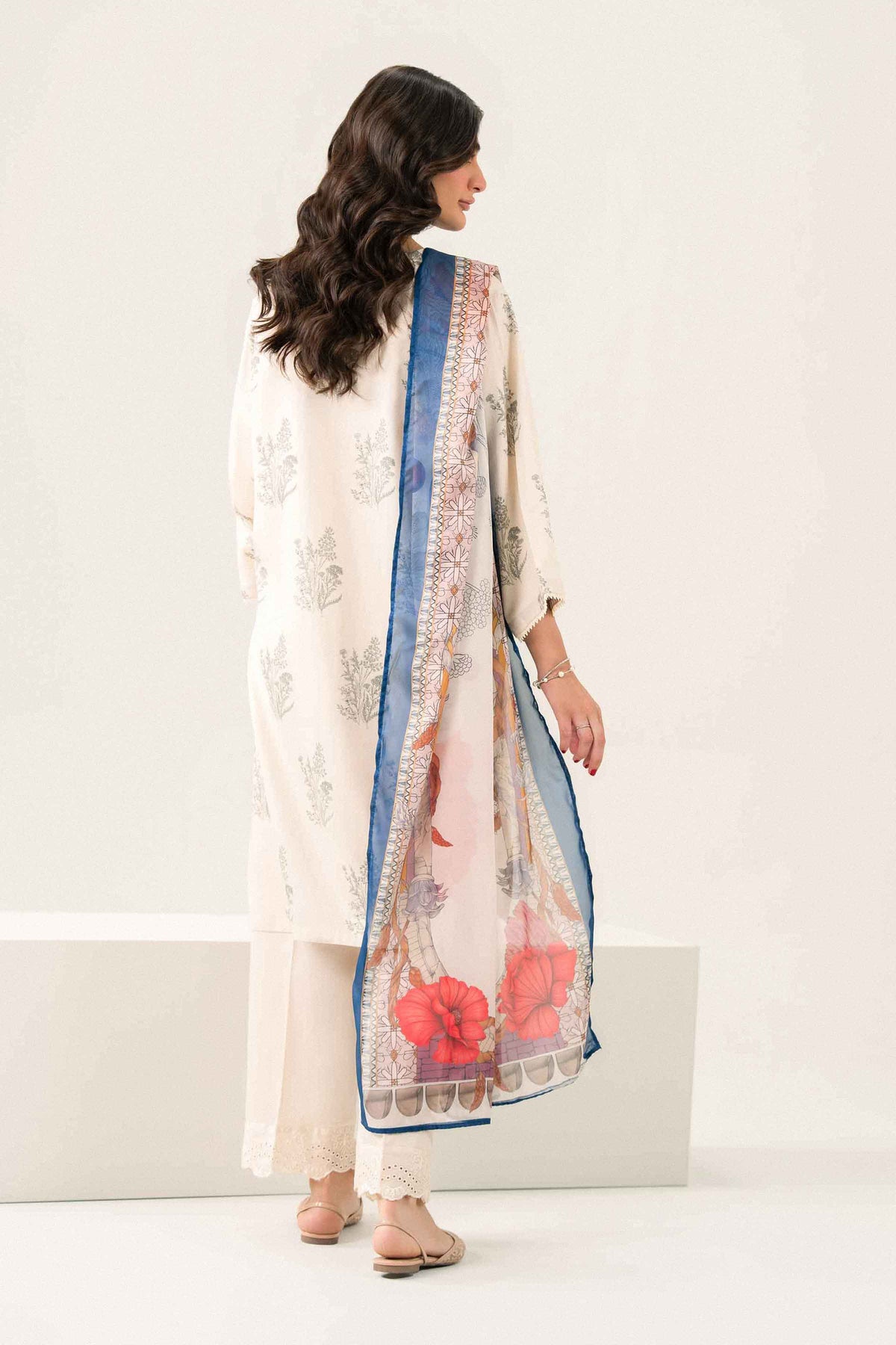 Nishat UK - Off White Embroidered Satin 3 Pieces ready to wear Suit