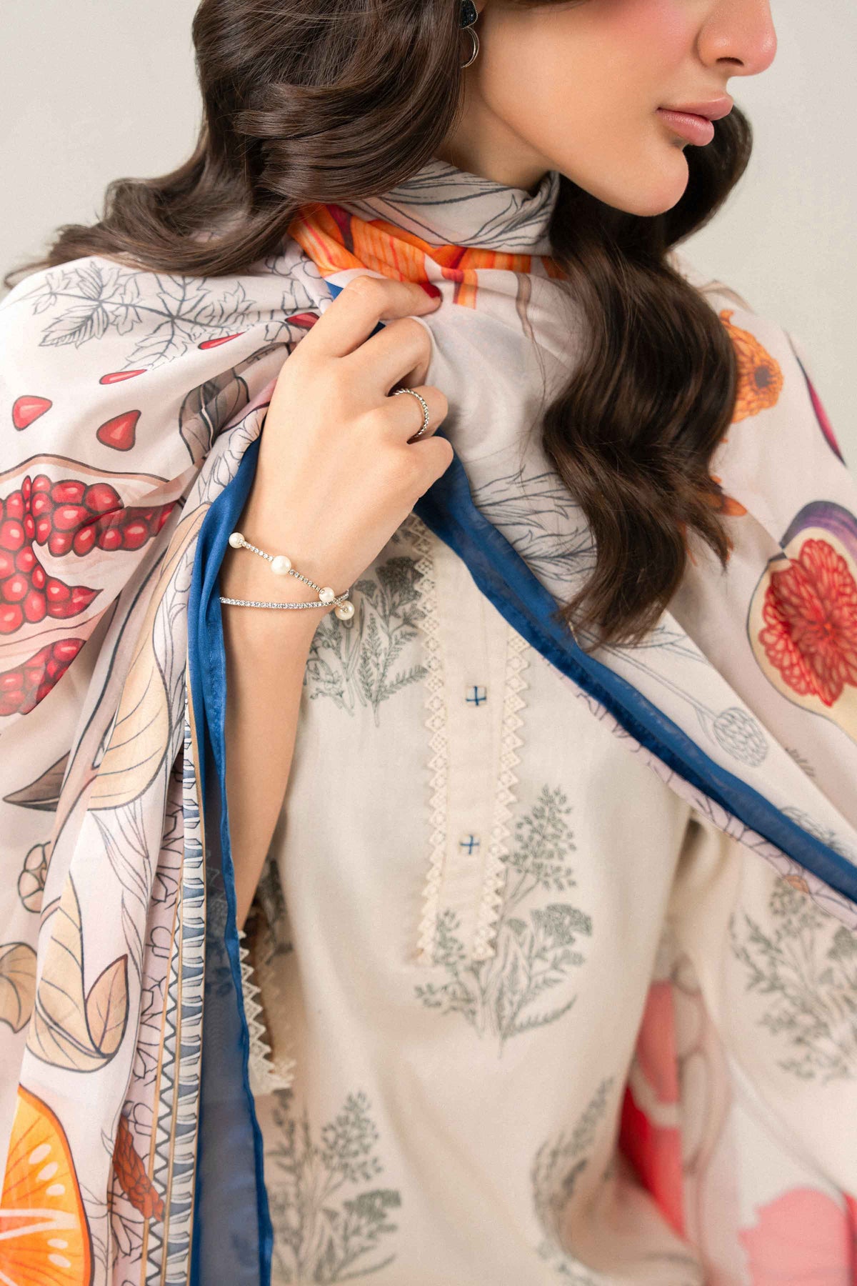 Nishat UK - Off White Embroidered Satin 3 Pieces ready to wear Suit