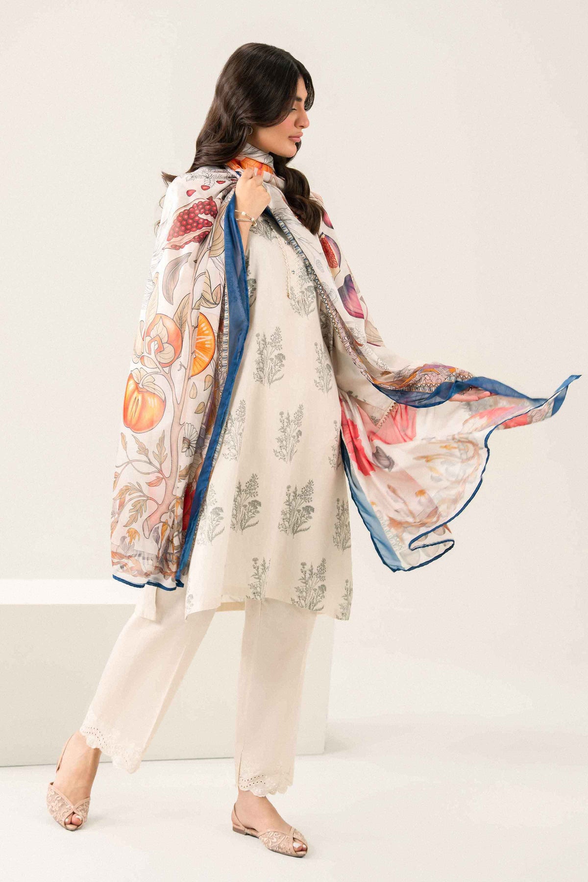 Nishat UK - Off White Embroidered Satin 3 Pieces ready to wear Suit