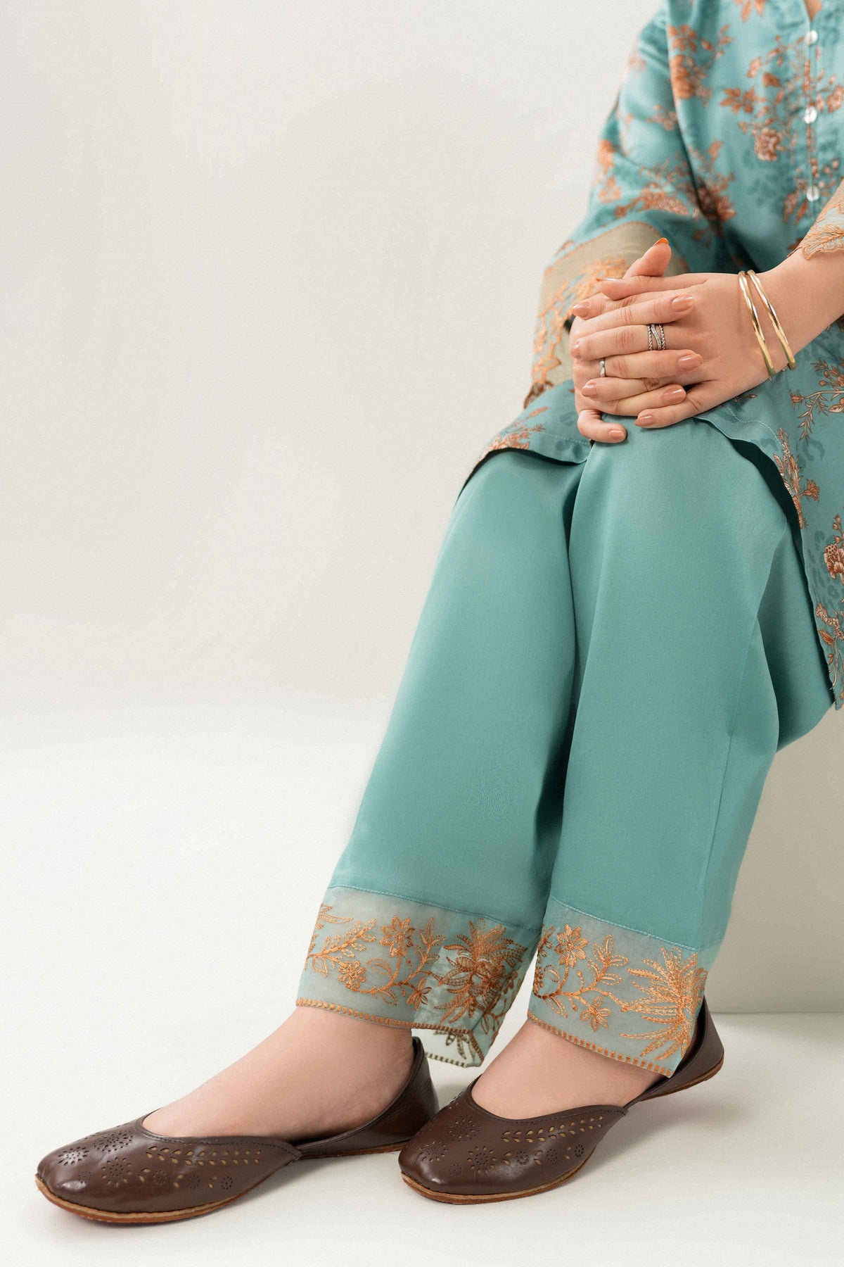 Nishat UK - Green Embroidered Satin 3 Pieces ready to wear