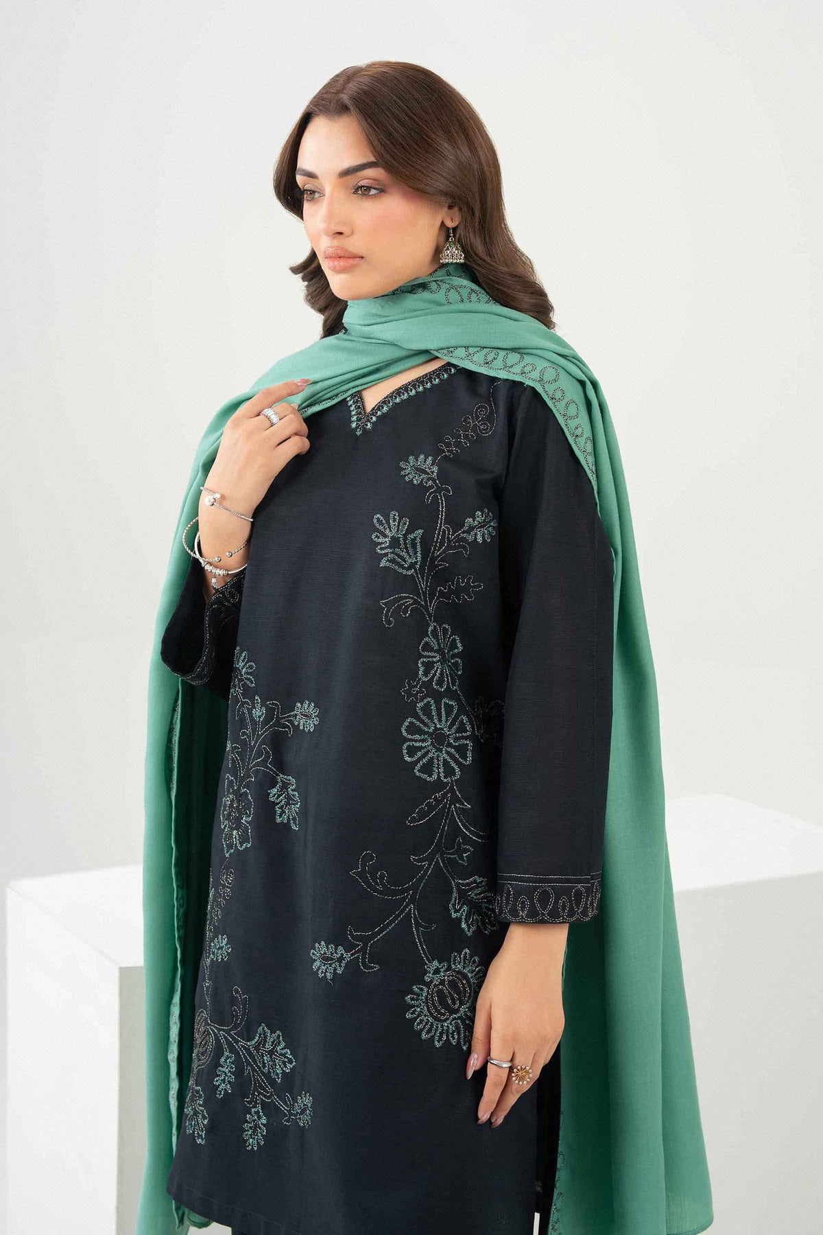 Nishat UK - Black Embroidered Slub Khaddar 3 Pieces ready to wear Suit