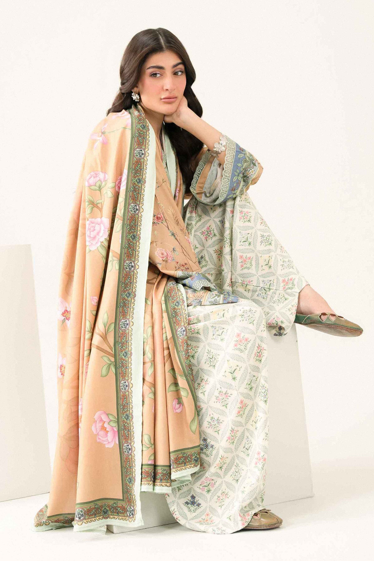 Nishat UK - Beige Embroidered Linen 3 Pieces ready to wear Suit