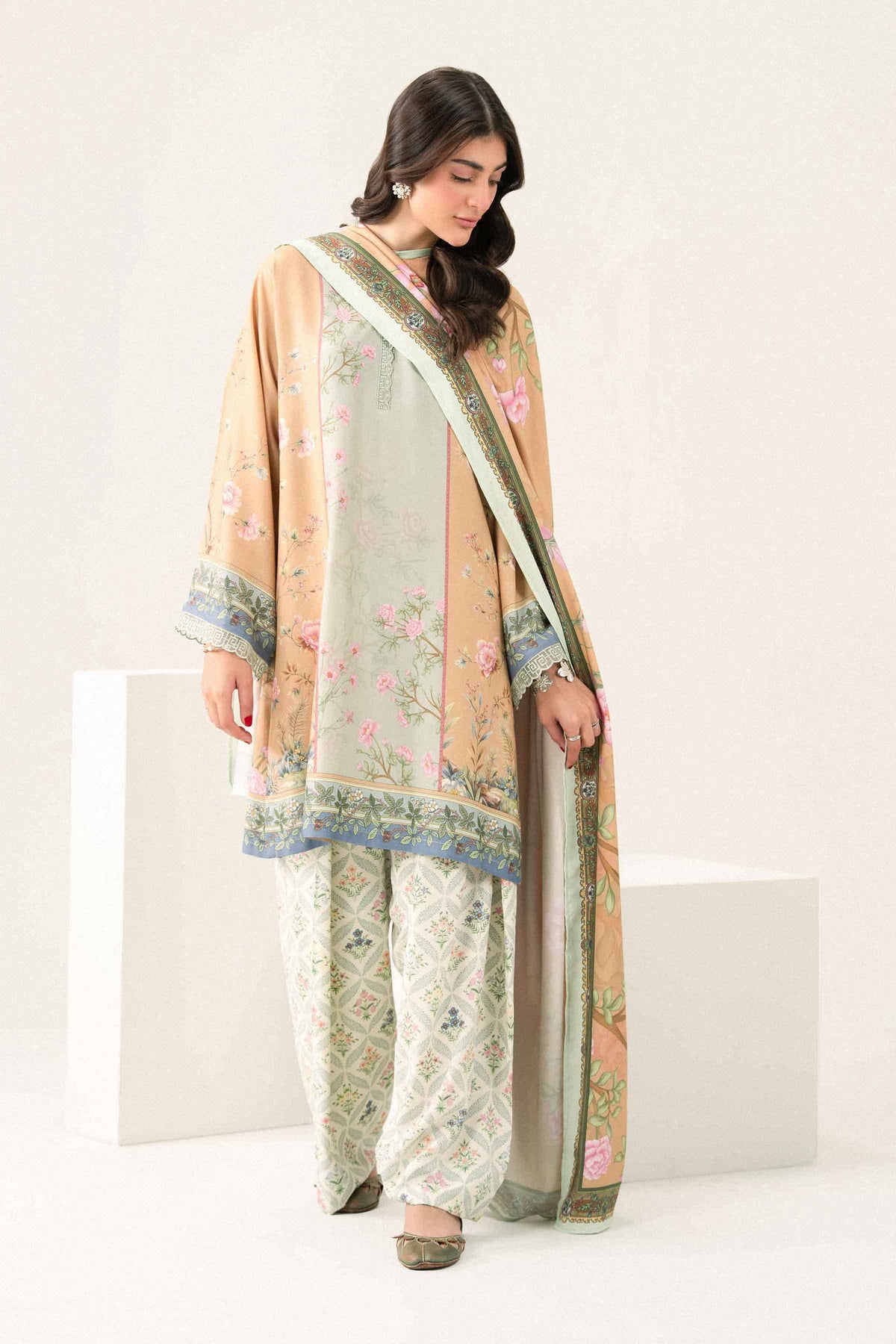 Nishat UK - Beige Embroidered Linen 3 Pieces ready to wear Suit
