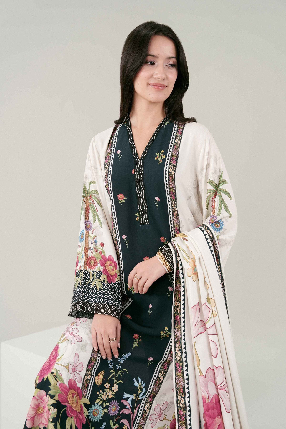 Nishat UK - Off White Embroidered Linen 3 Pieces ready to wear Suit