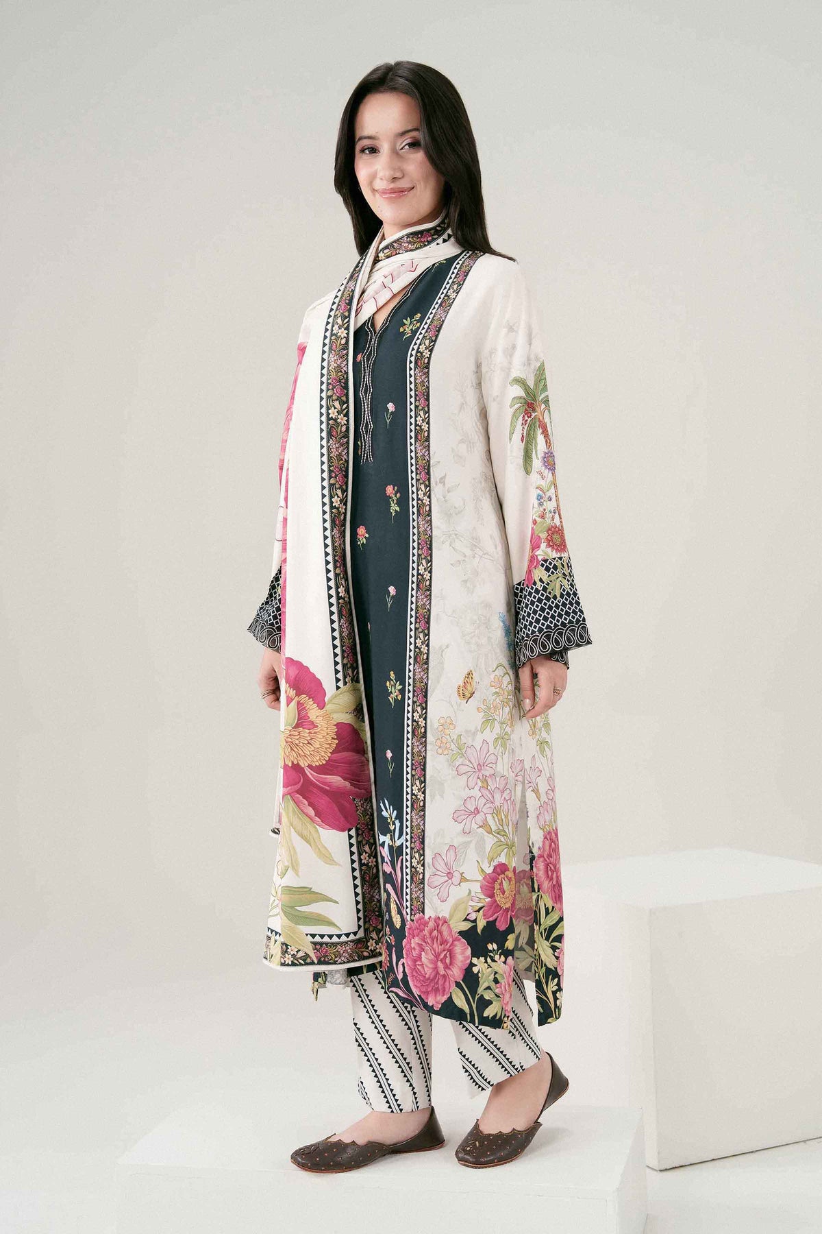 Nishat UK - Off White Embroidered Linen 3 Pieces ready to wear Suit