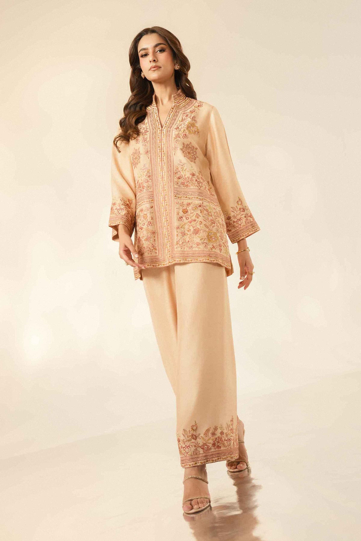Nishat UK - Beige Embroidered Silk 2 Pieces ready to wear luxury Dress