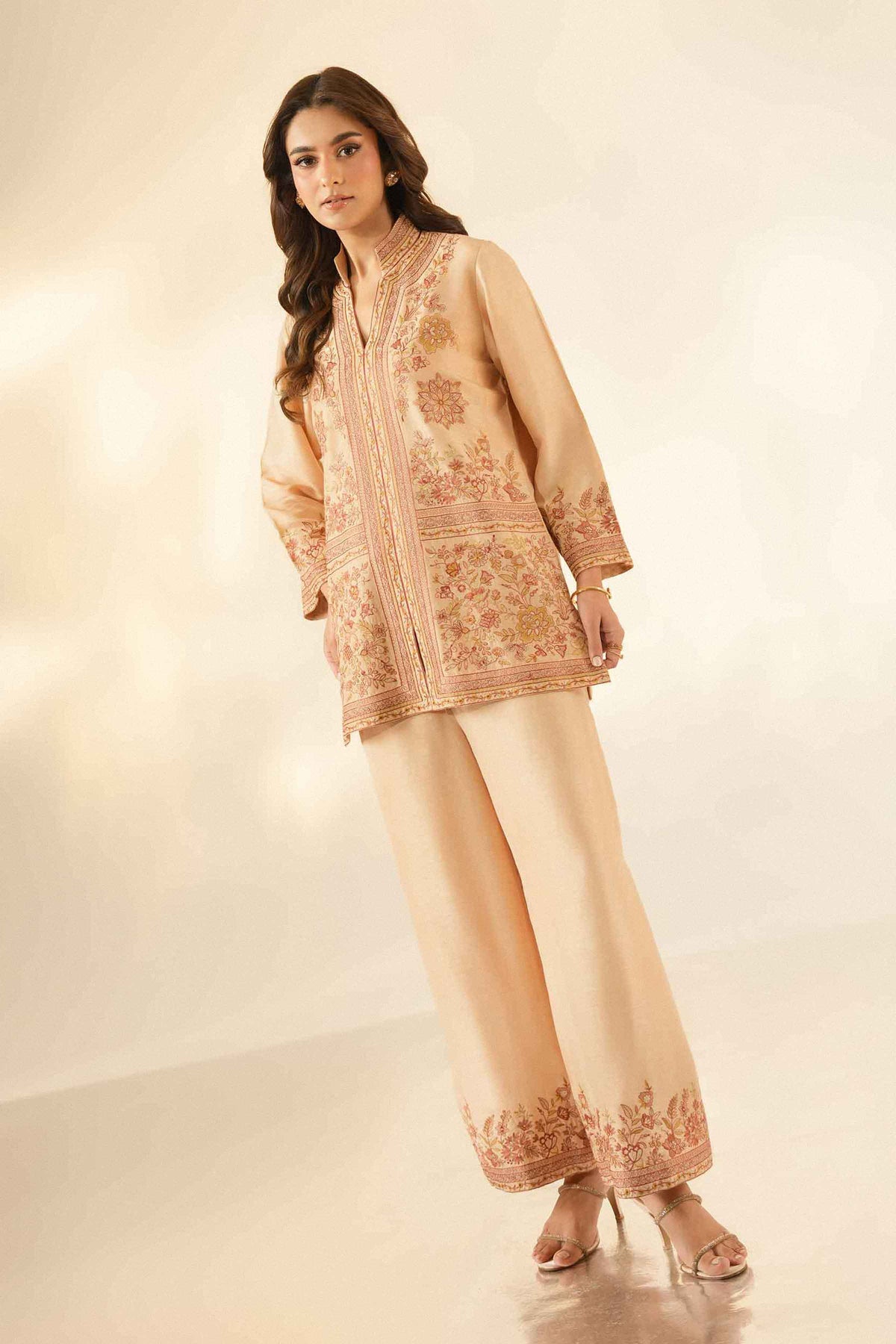 Nishat UK - Beige Embroidered Silk 2 Pieces ready to wear luxury Dress