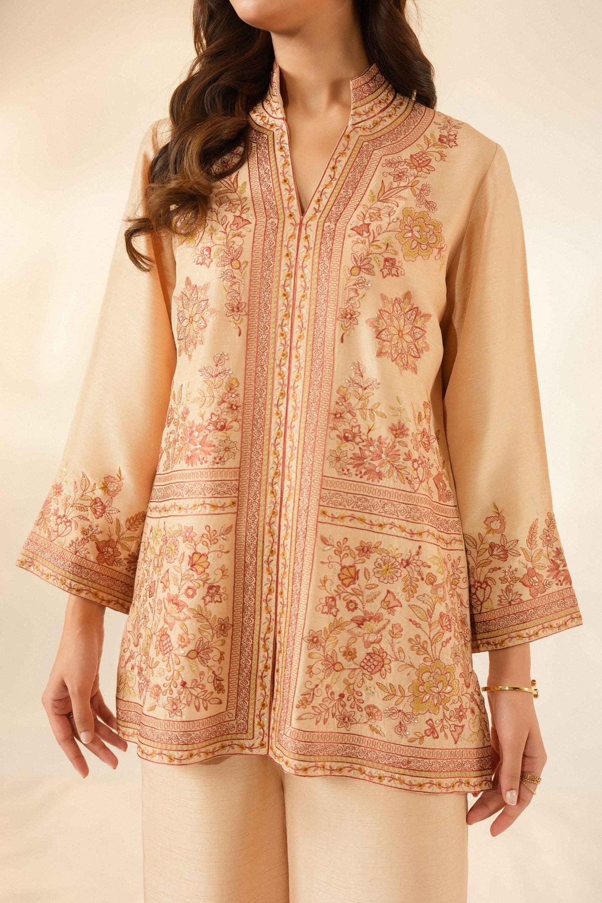 Nishat UK - Beige Embroidered Silk 2 Pieces ready to wear luxury Dress
