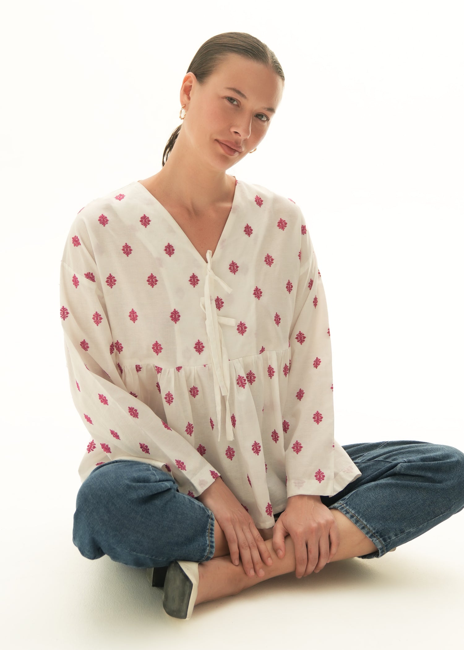 NishatUK - White Embroidered Cotton 1-piece ready to wear Top