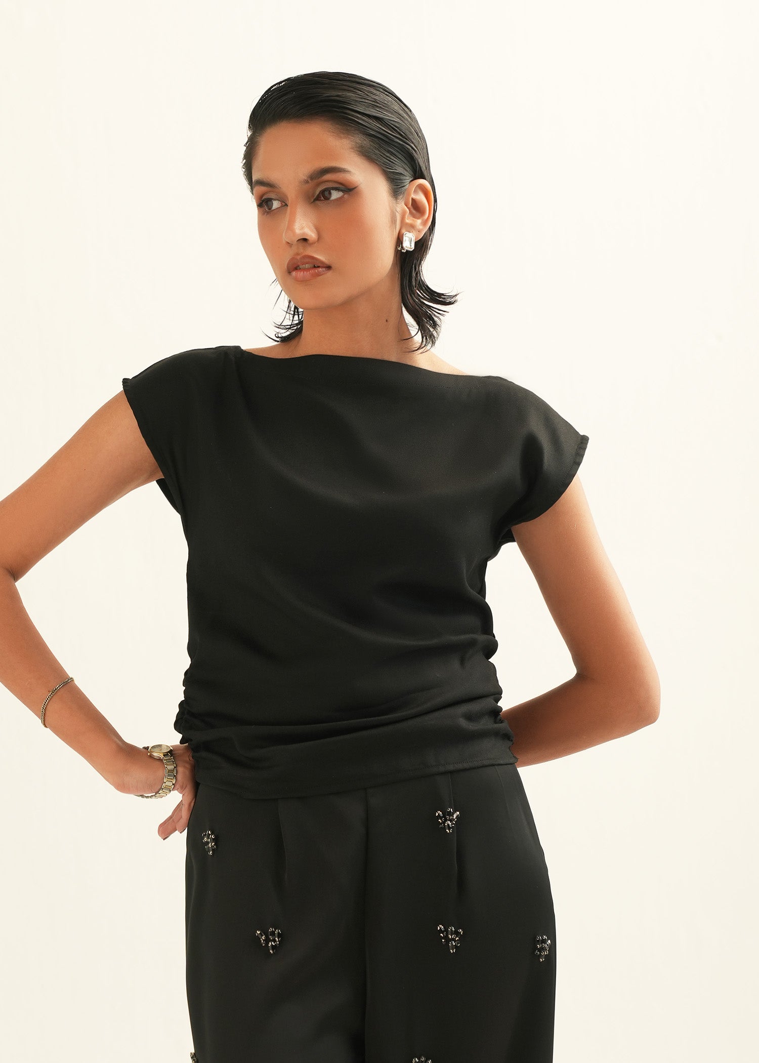 NishatUK - Black Solids Viscose 1-piece ready to wear Top