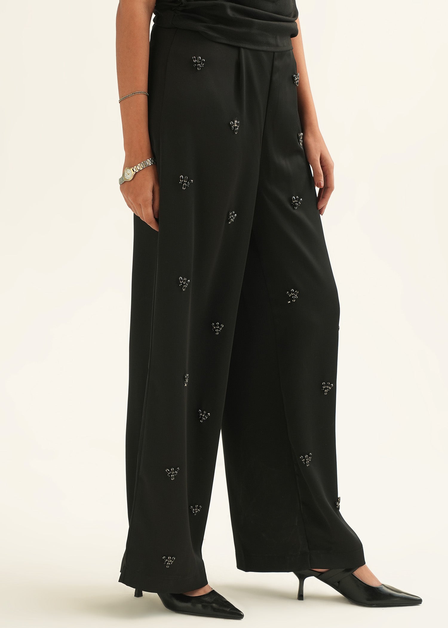 NishatUK - Black Embroidered Polyester 1-piece ready to wear Pants