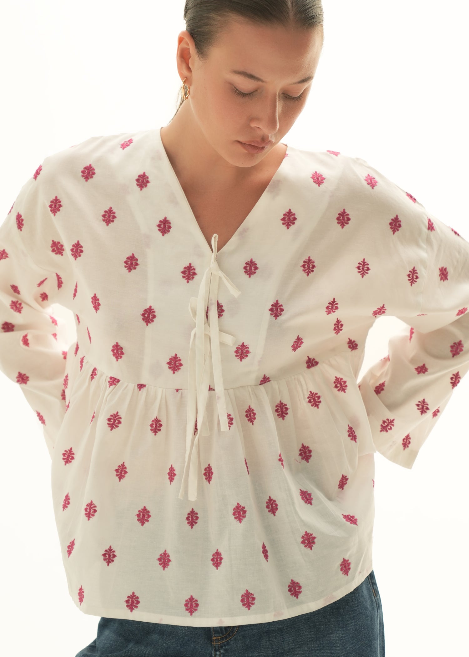 NishatUK - White Embroidered Cotton 1-piece ready to wear Top