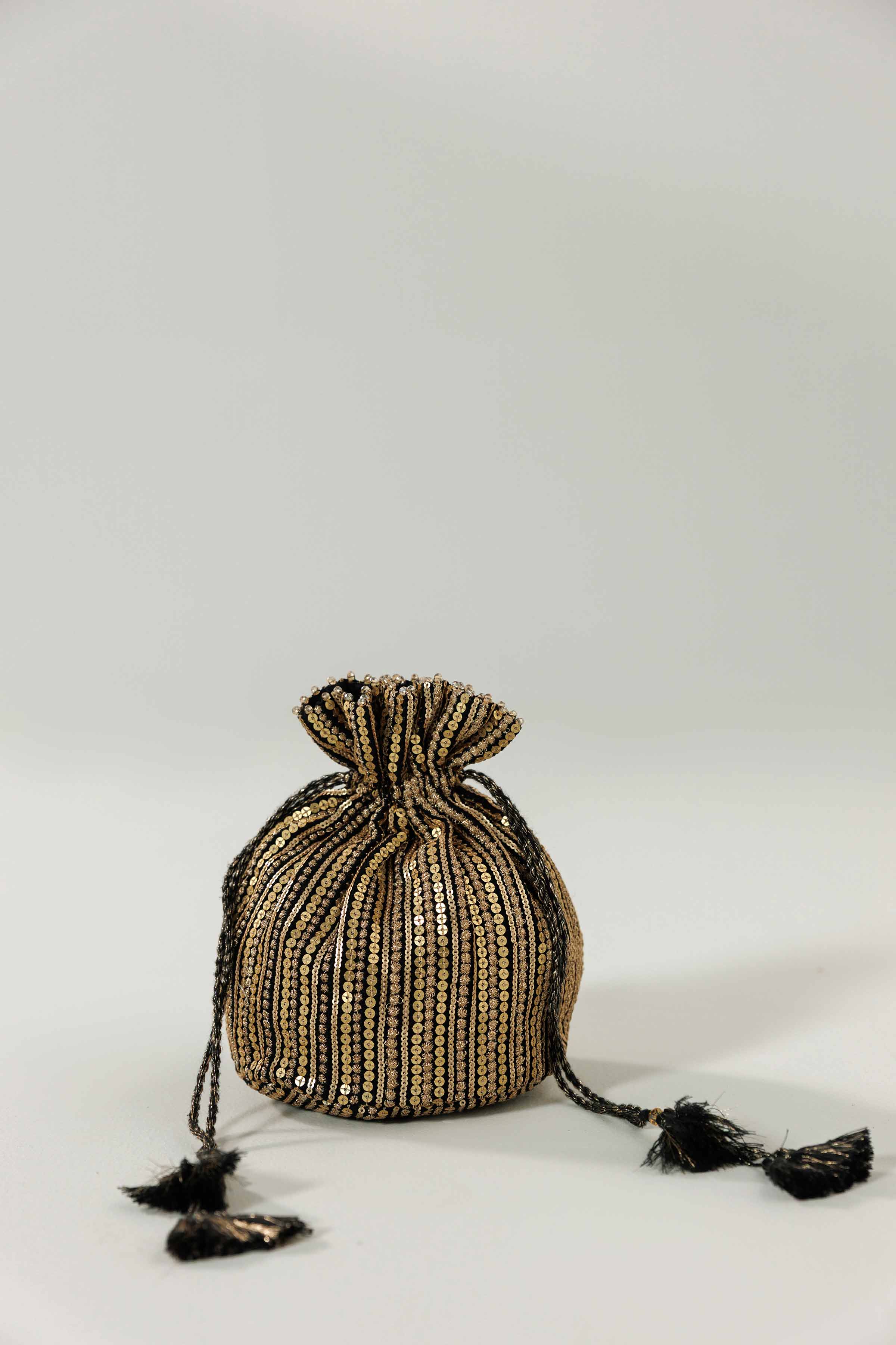 NishatUK - Black Embroidered Silk ready to wear Pouch